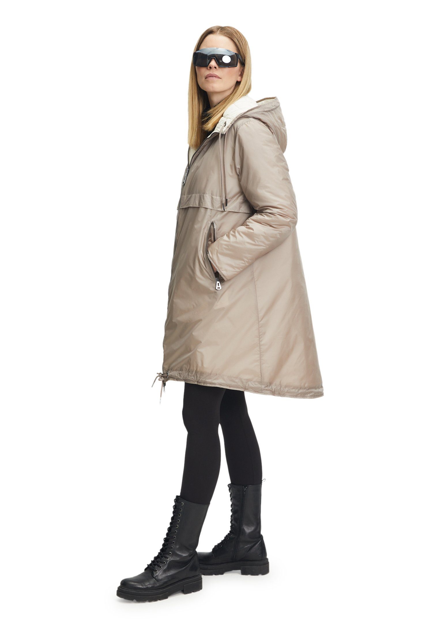 Barclay Steppjacke Materialmix Taupe Betty Kapuze Pale mit