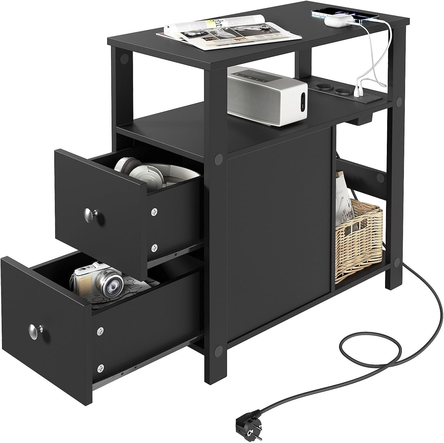 Woltu Beistelltisch, Nachttisch mit ladestation, 60x60x30 cm, Holzwerkstoff günstig online kaufen