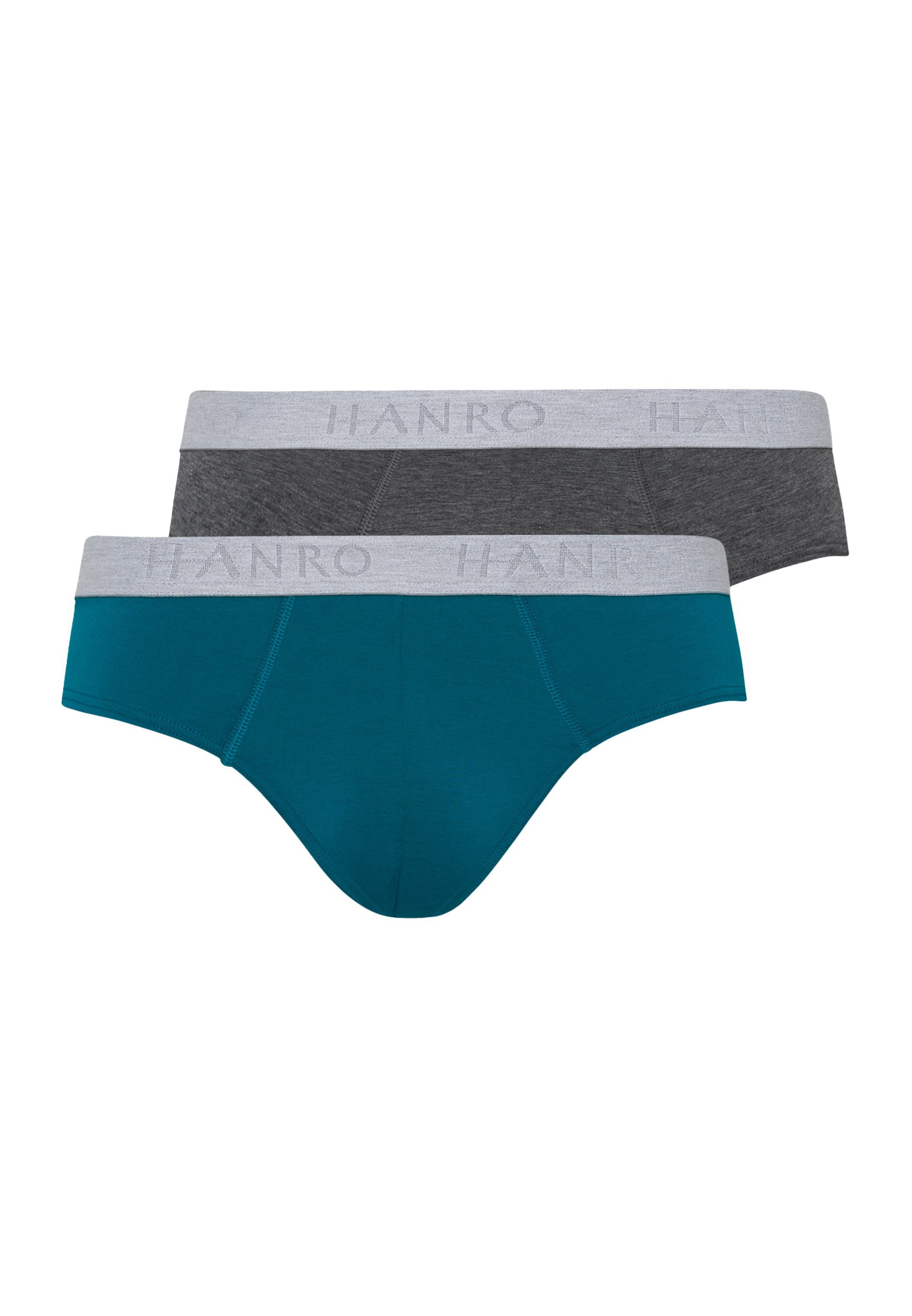 Hanro Slip 2er (Spar-Set, Essentials Unterhose Eingriff Baumwolle Slip Ohne Lagoon/Coal Deep Melange - / - - 2-St) Cotton Pack