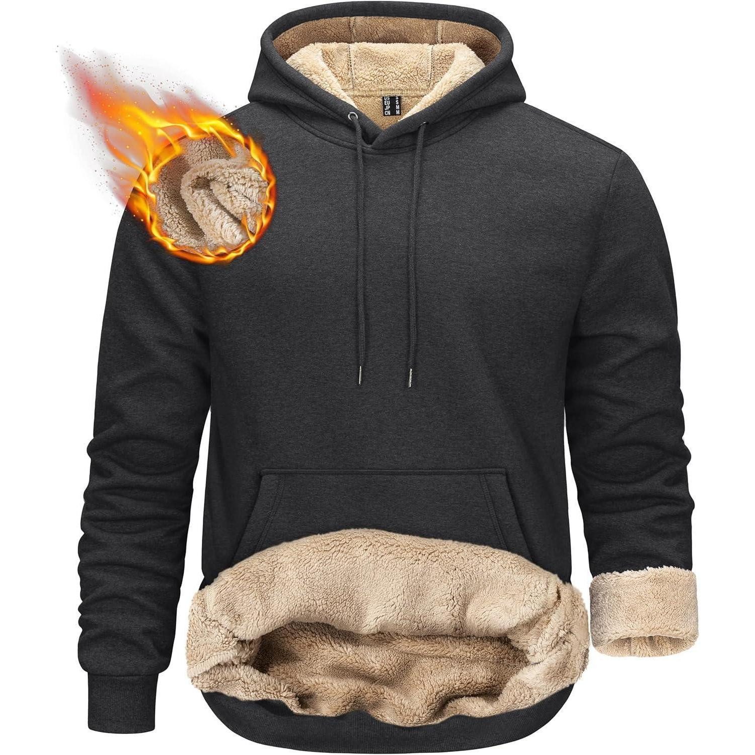 LuxusKollektion Hoodie Hoodie Herren Sherpa Gefüttert Kängurutasche Winter XL Dunkelgrau