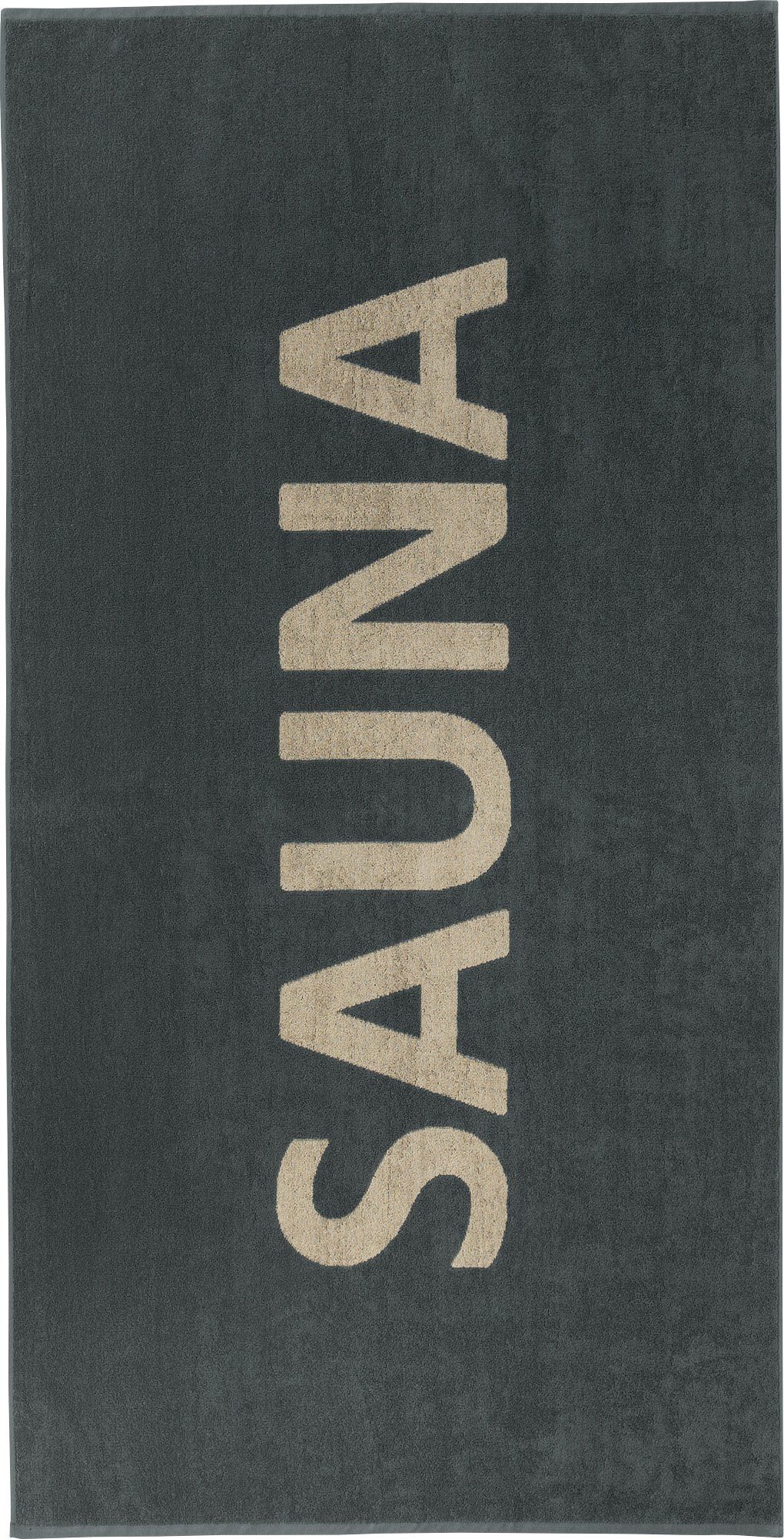 Erwin Müller Saunatuch Saunatuch, Walkfrottier (1-St), Walk-Frottier Schriftzug grau-beige
