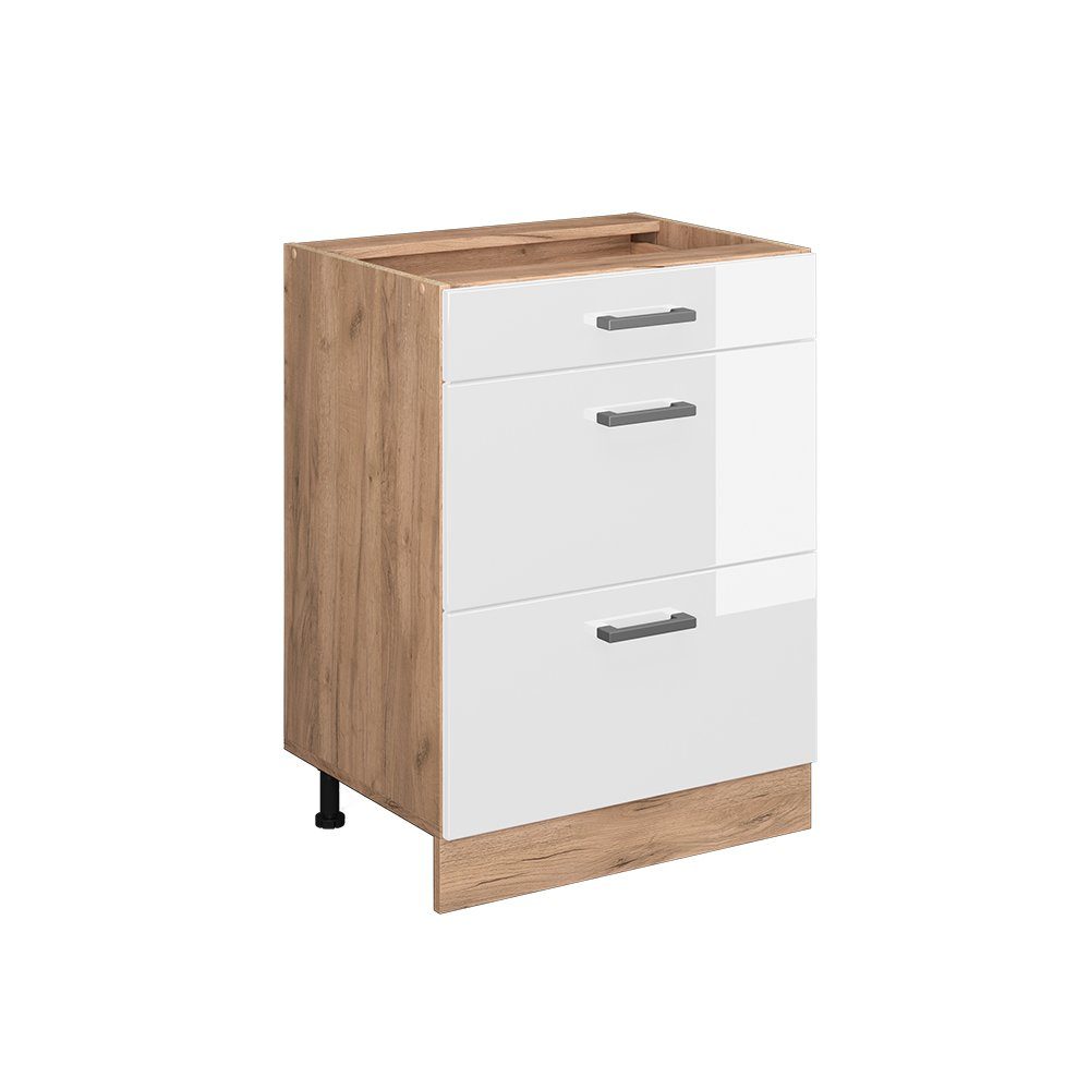Vicco Unterschrank R-Line, Weiß Hochglanz/Eiche, 60cm günstig online kaufen