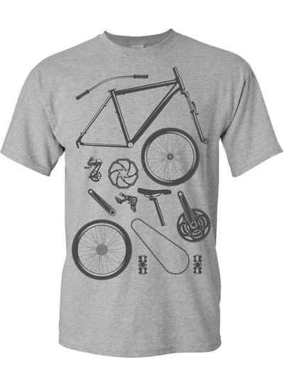 Baddery Print-Shirt Fahrrad T-Shirt : Bike Parts - Sport Tshirts Herren, hochwertiger Siebdruck, auch Übergrößen, aus Baumwolle
