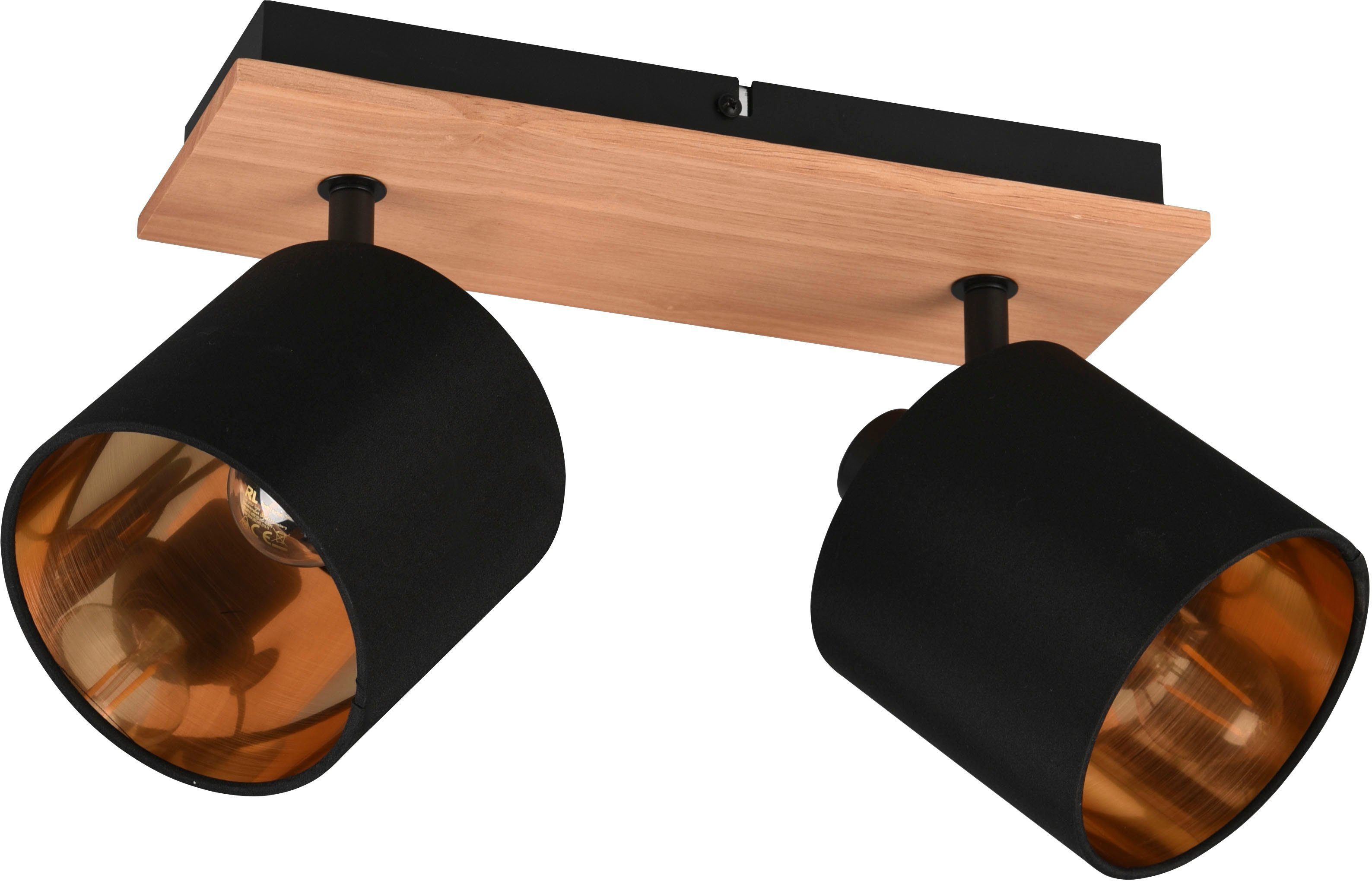 Reality Leuchten Deckenstrahler Tommy, ohne Leuchtmittel, warmweiß - kaltweiß, 2er Spot Holzoptik schwenkbar, Wand-& Deckenmontage exkl 2xE14 max 28W
