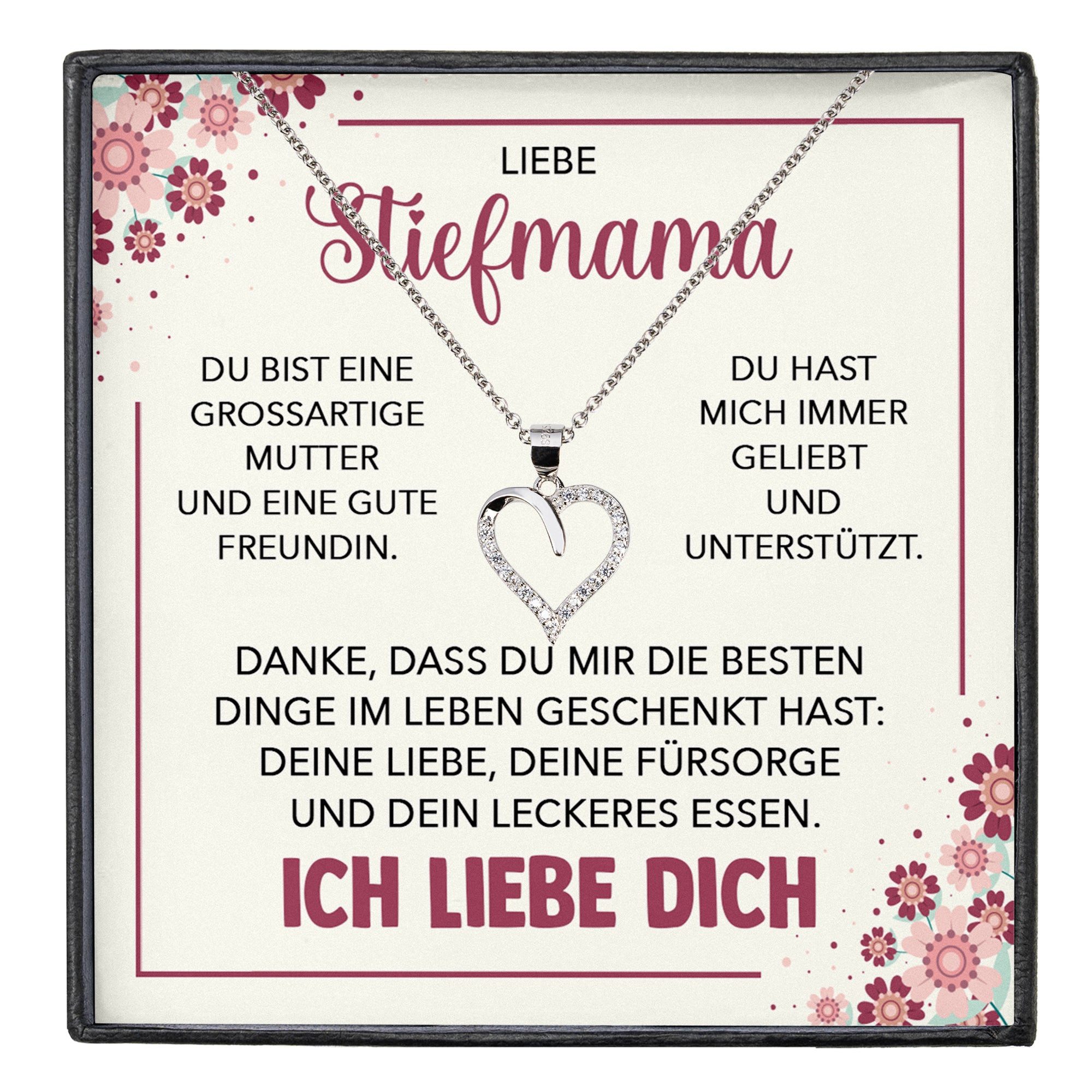 Schmuckset Stiefmama Geschenk Muttertag Bonus-Mama Herz Halskette Geburtstag