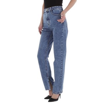 Ital-Design Weite Jeans Damen Freizeit Used-Look High Waist Jeans in Blau