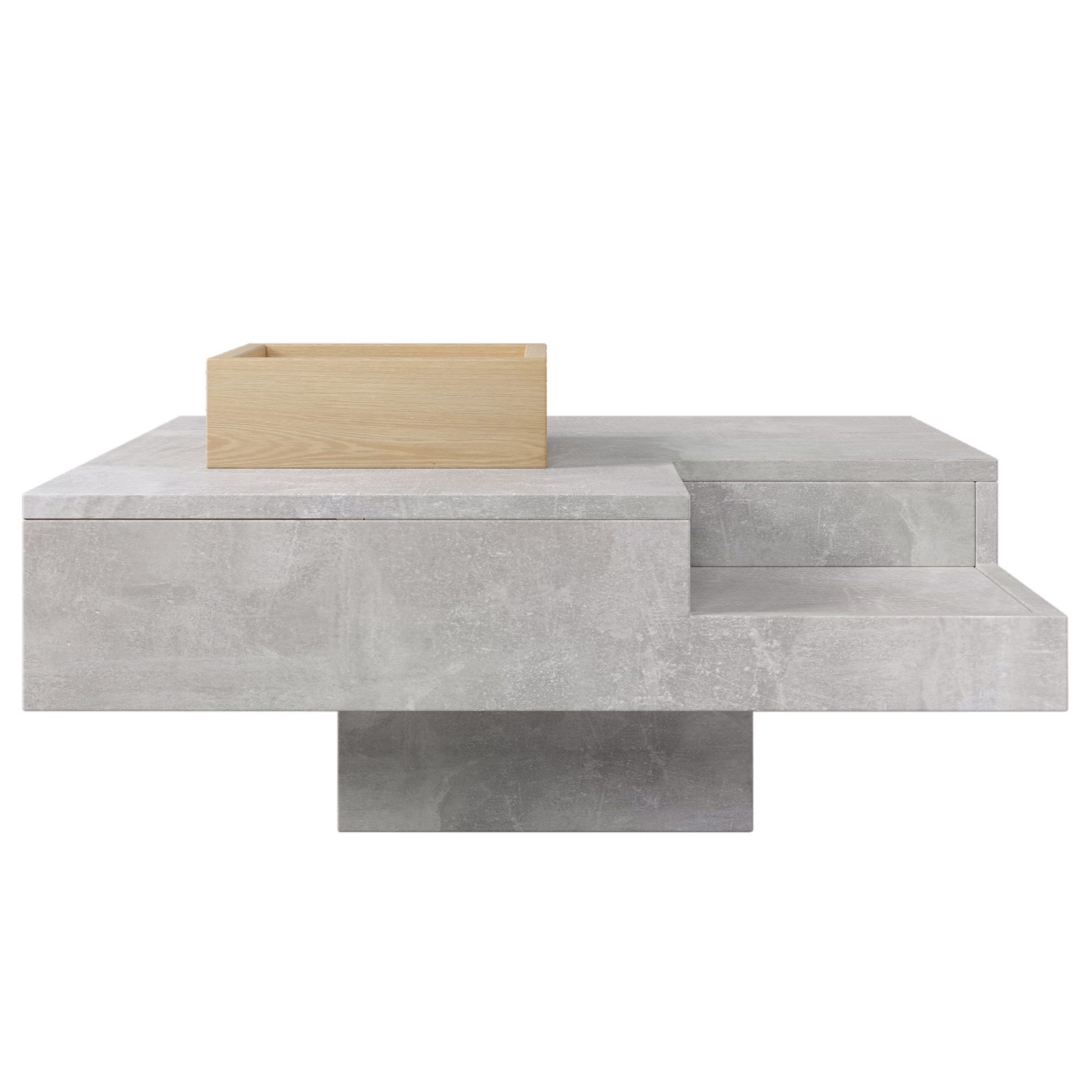 Fine Life Pro Couchtisch (Moderner Beton-Look Couchtisch mit holzerner), Aufbewahrungsbox und elegantem Design