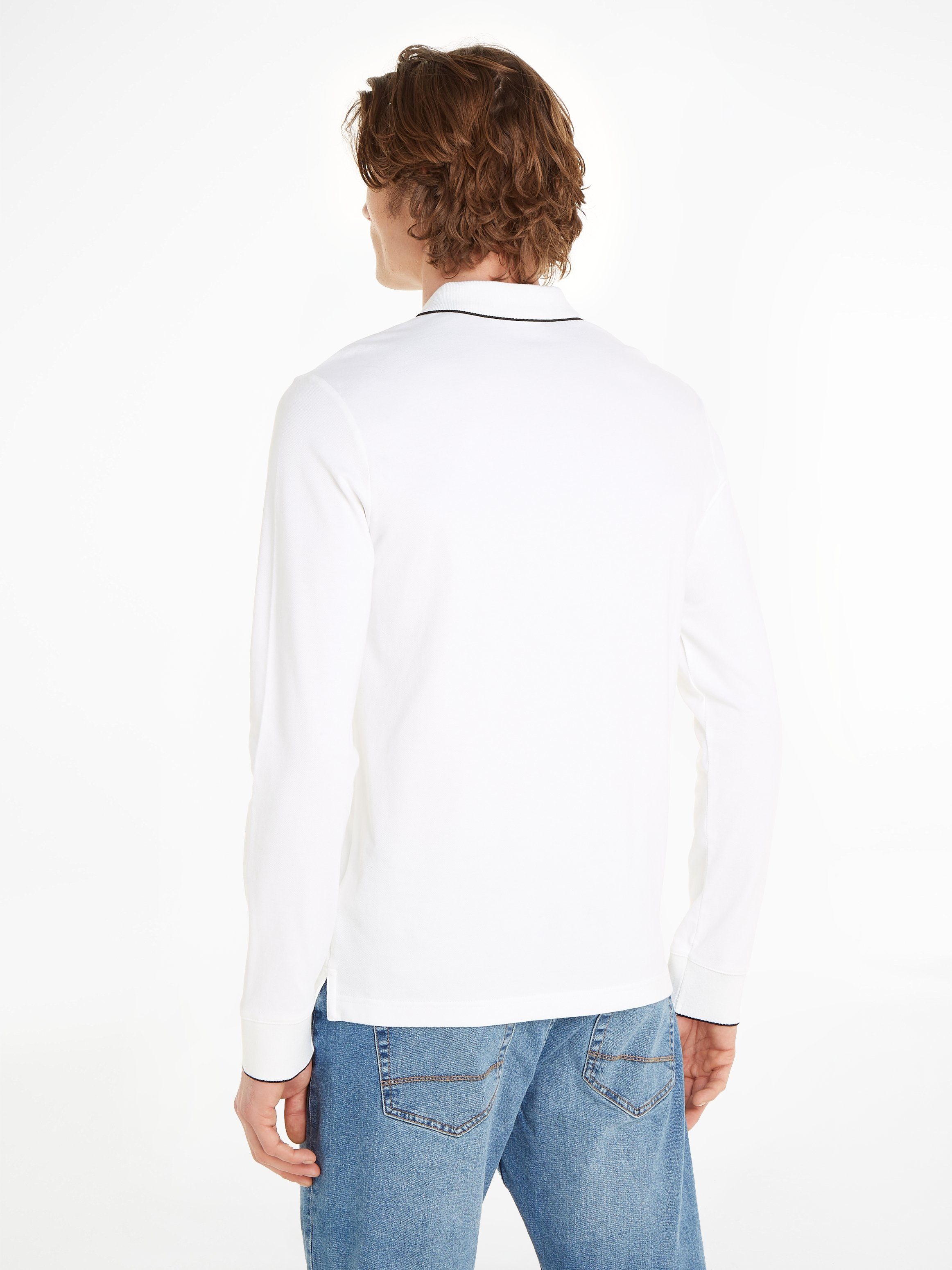 Calvin Klein Poloshirt STRETCH PIQUE LS Bright mit TIPPING Markenlabel White POLO