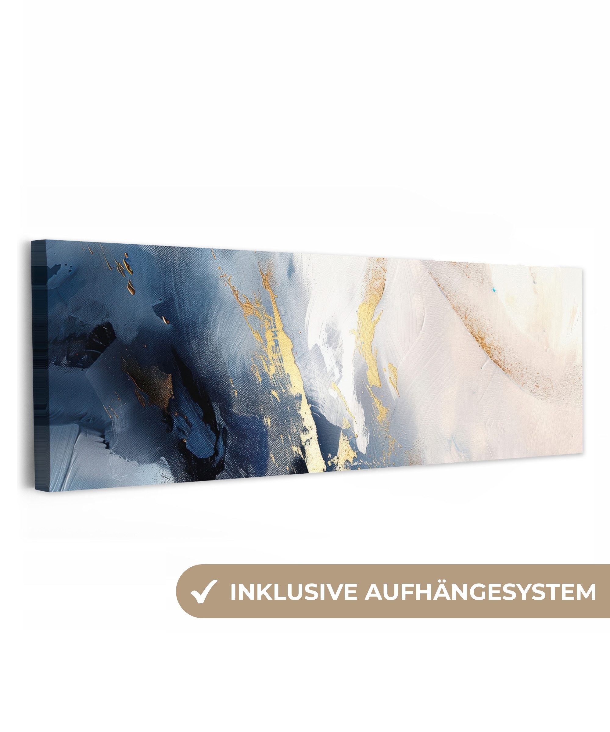 OneMillionCanvasses® Leinwandbild Panorama Blau - Modern - Marmor - Abstrakt - Gold, Fotodruck (1 St), Wandbild, Deko Schlafzimmer Wohnzimmer Flur 60x20 cm
