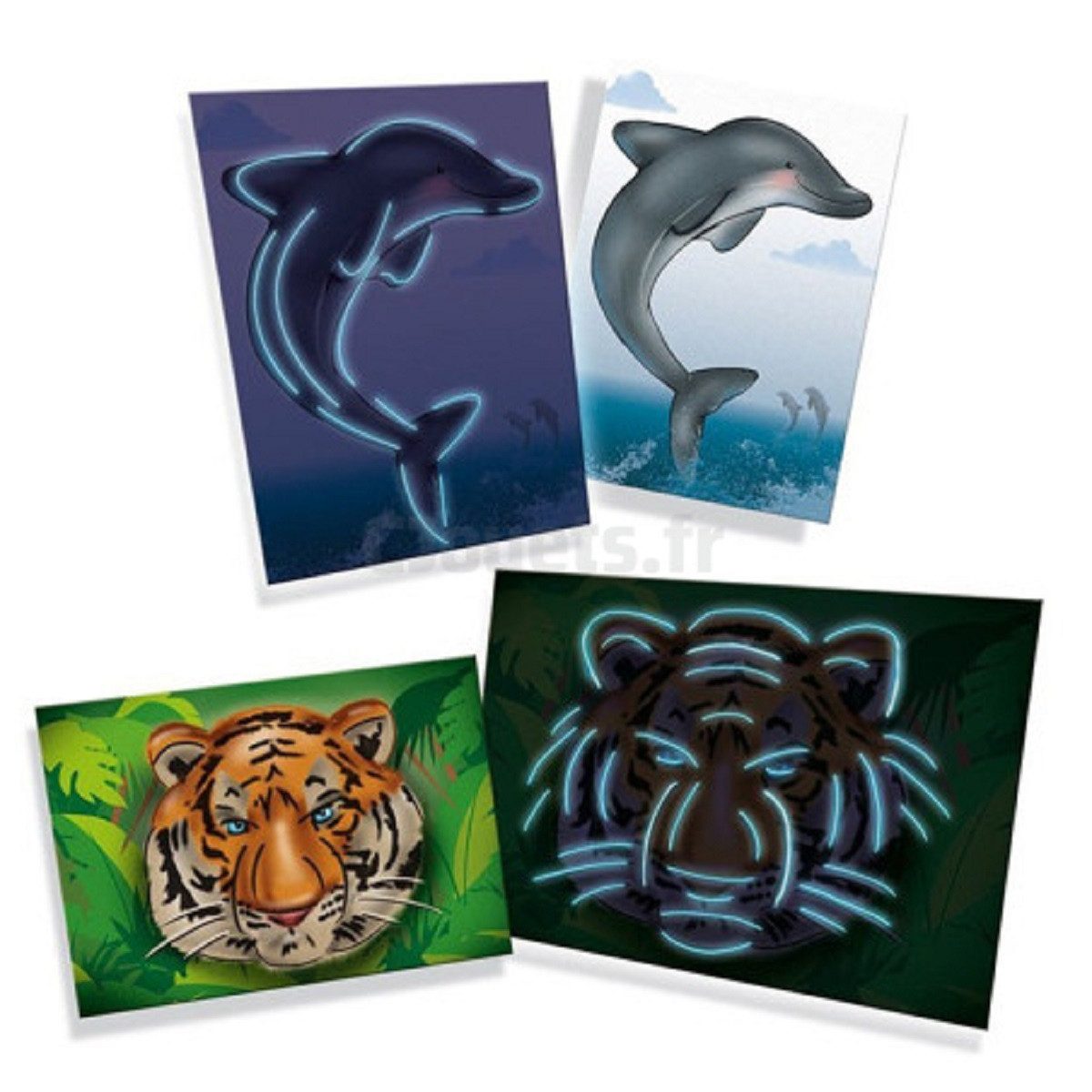 SES Poster SES Neon-Signatur Tiger und Delfin Design für bunte Raumgestaltung, Tiger und Delfin