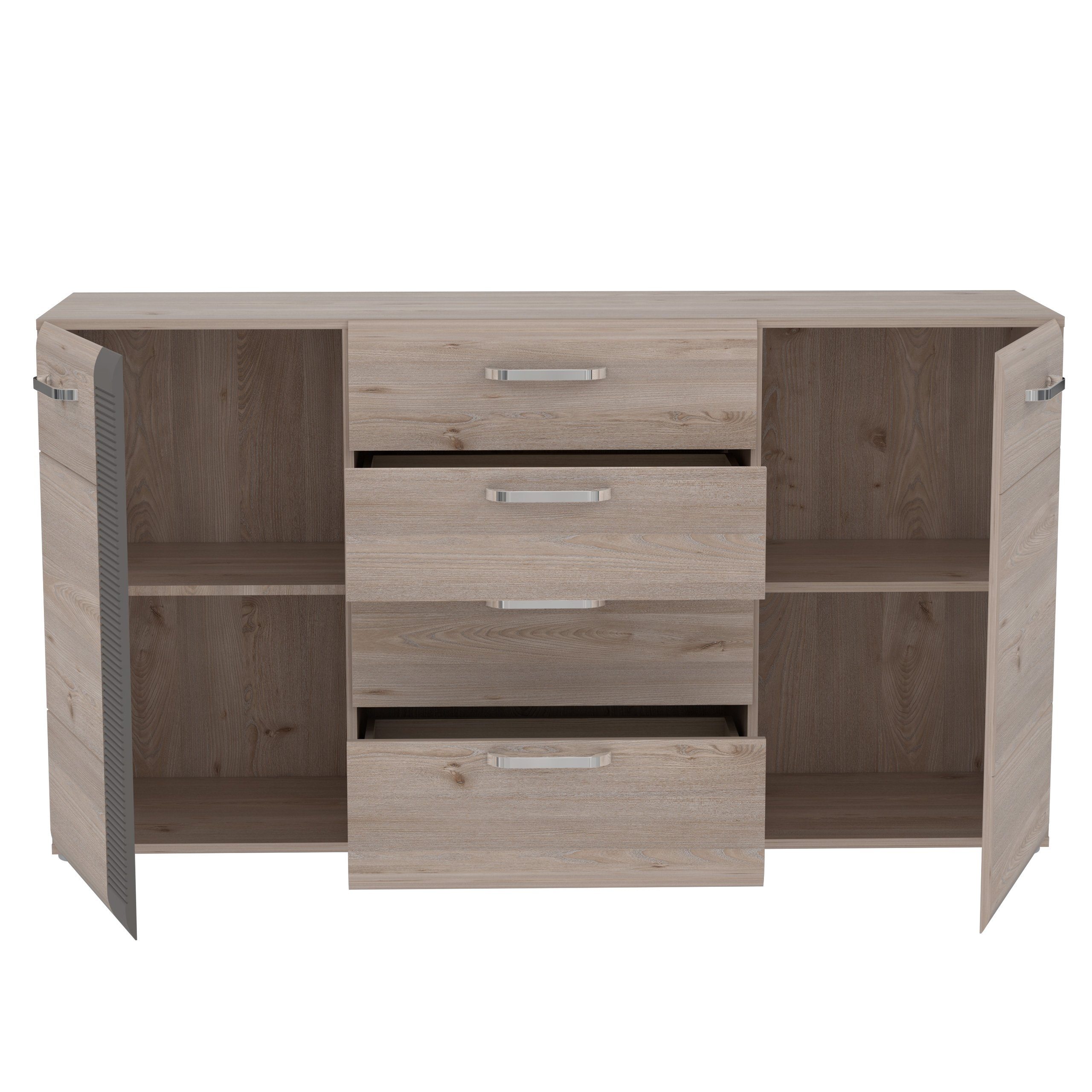 Newroom Kommode Nelson Eiche 151 cm, Kommode Nelson Eiche Modern Sideboard Highboard Wohnzimmer