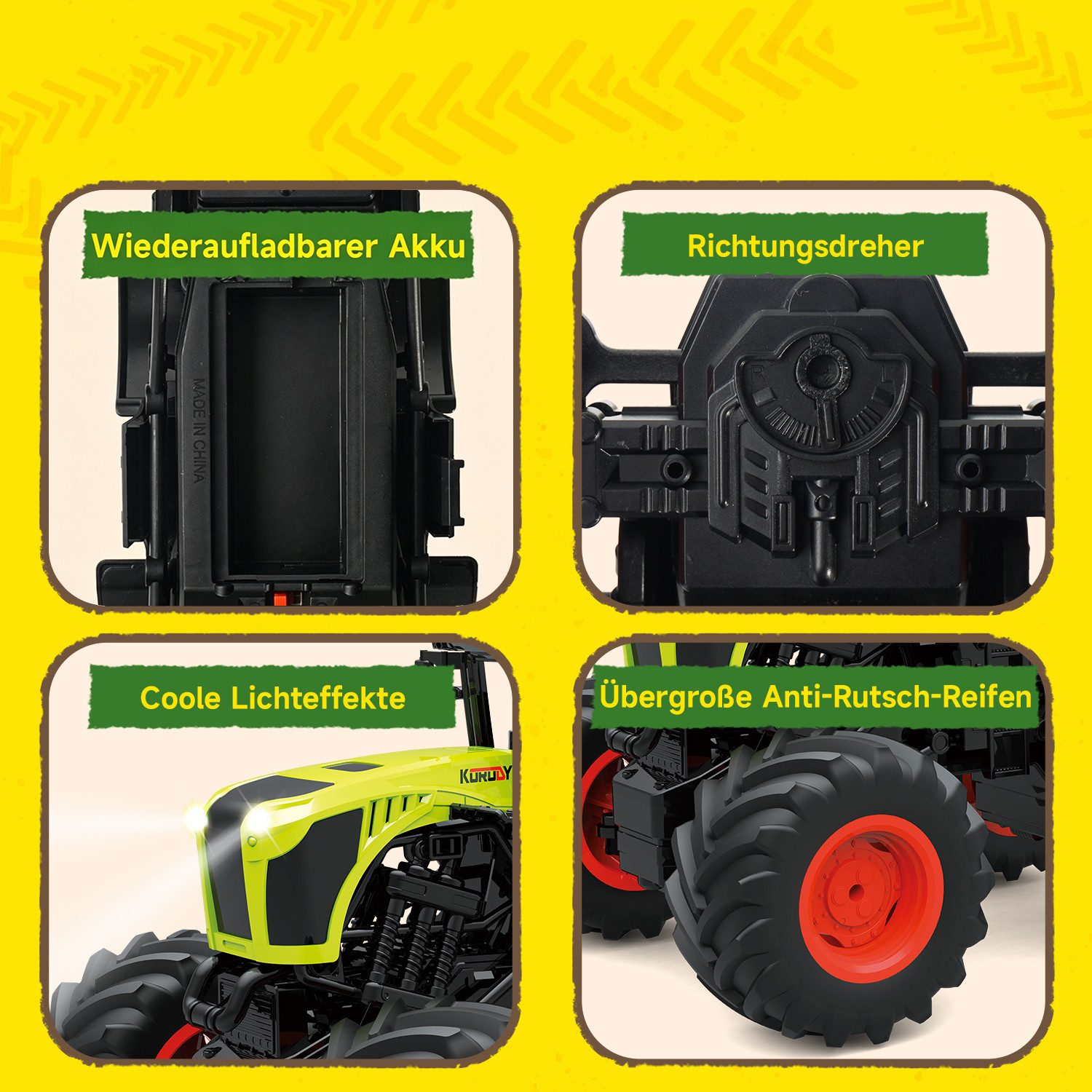 Esun RC-Traktor Ferngesteuerter Traktor Ferngesteuert ab 3 4 6 Jahre, 2,4GHz 1:16 (SET, Komplettset), 8 Kanal Traktor Spielzeug ab 3 4 6 Jahre