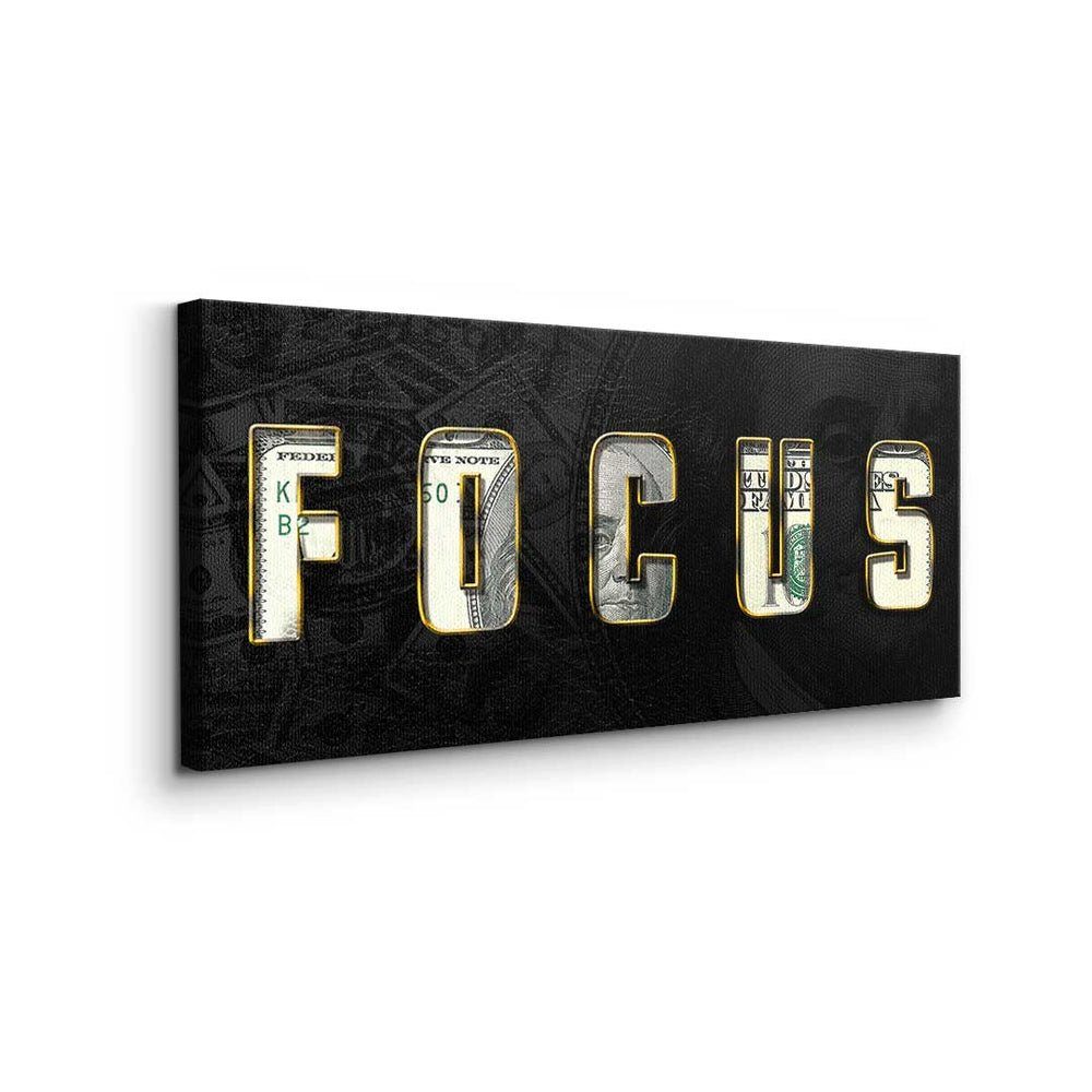 - FOCUS hard DOTCOMCANVAS® Work schwarzer Leinwandbild, - - Motivationsbild Premium elegant Rahmen