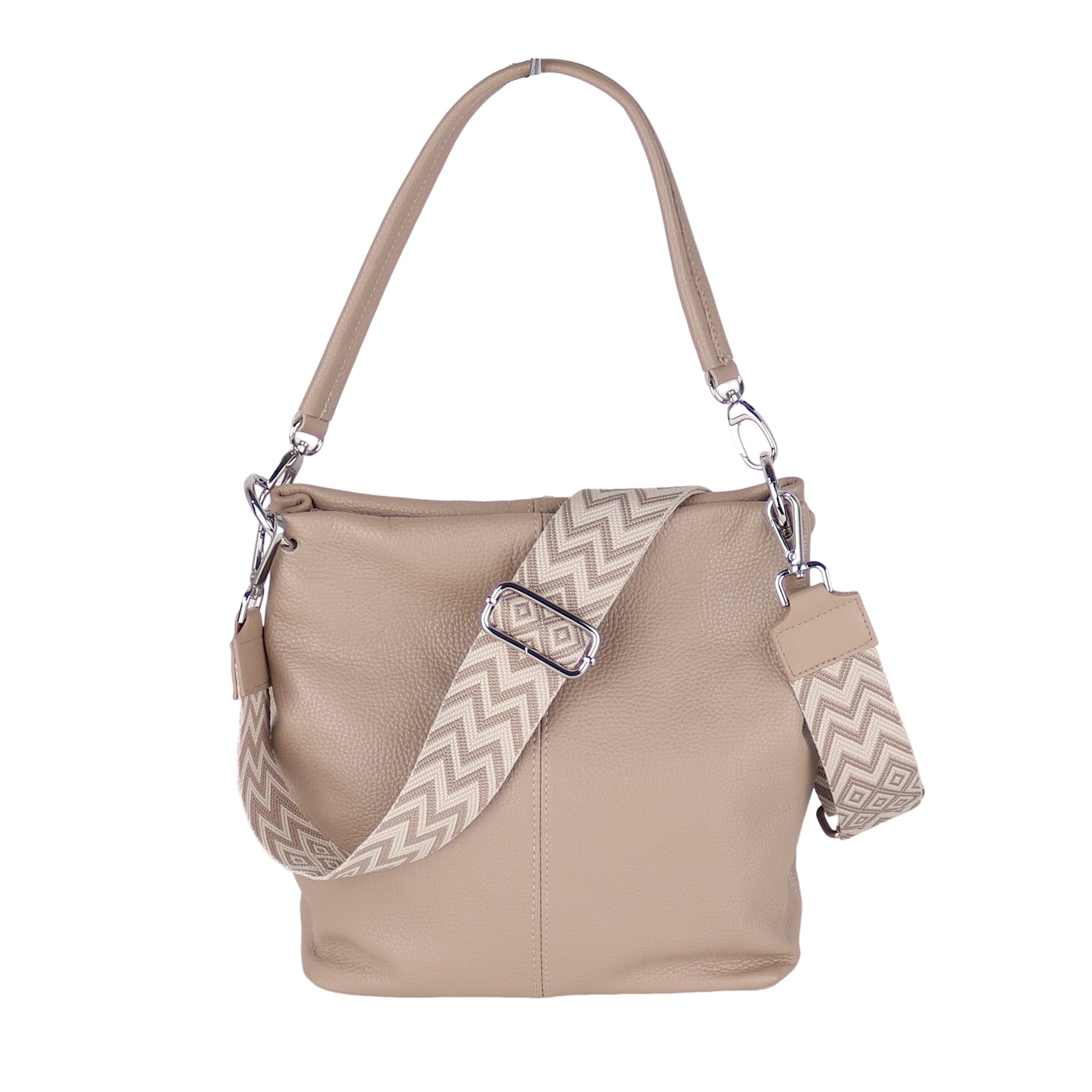 MIRROSI Umhängetasche Damen Crossbody Bag, Echtleder Made In Italy (Schultertasche für jeden Anlass (1 Tasche & 1 oder 2 Gurte), BOHO Style), 28x27x16m, gemusterten& verstellbaren Schulterriemen