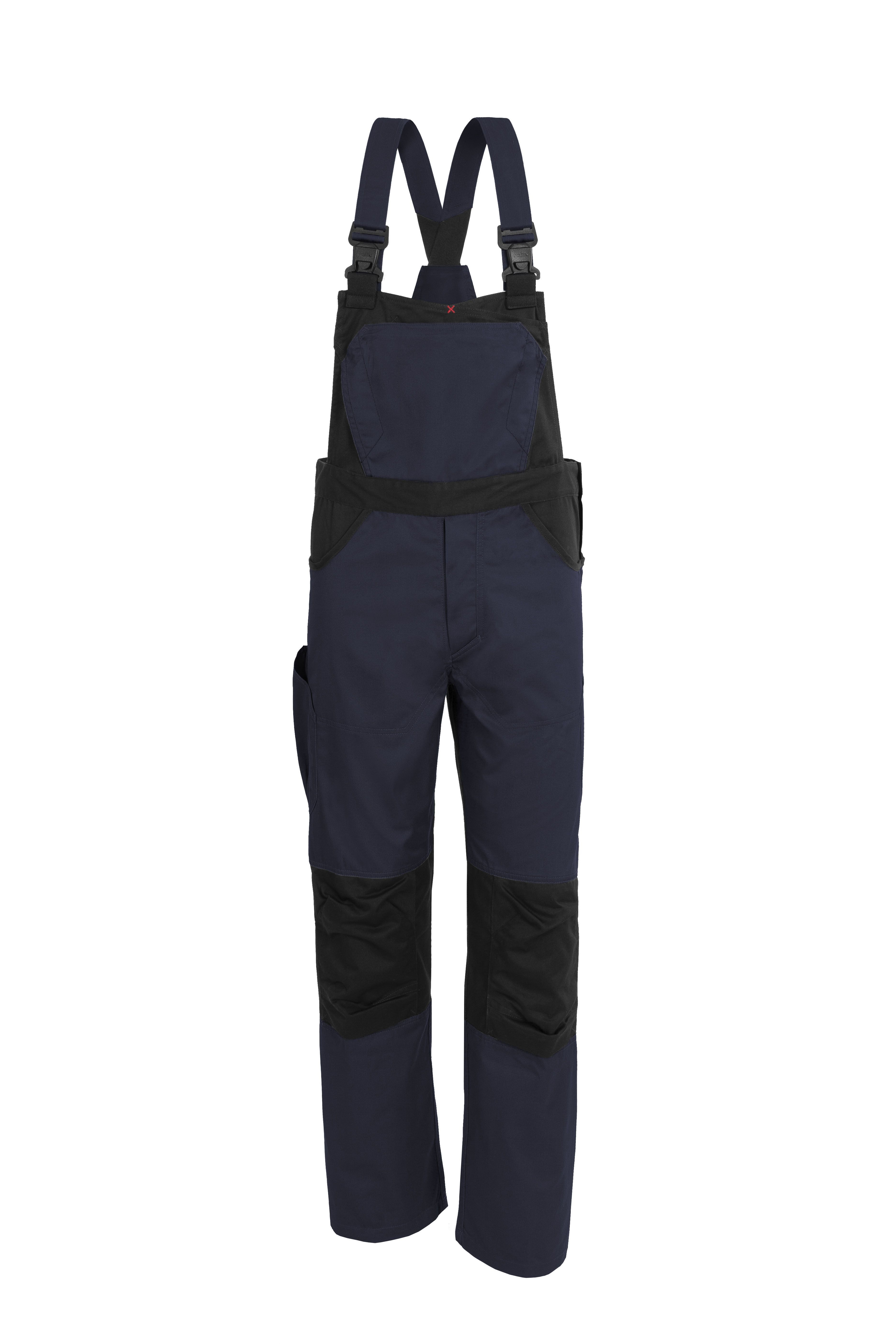 Qualitex Workwear Arbeitslatzhose "X-Serie" X-treme strapazierfähige Arbeitshose - faserverstätkt (1-tlg) Latzhose mit 14 Taschen - Blaumann mit vorgeformter Kniepolstertasche