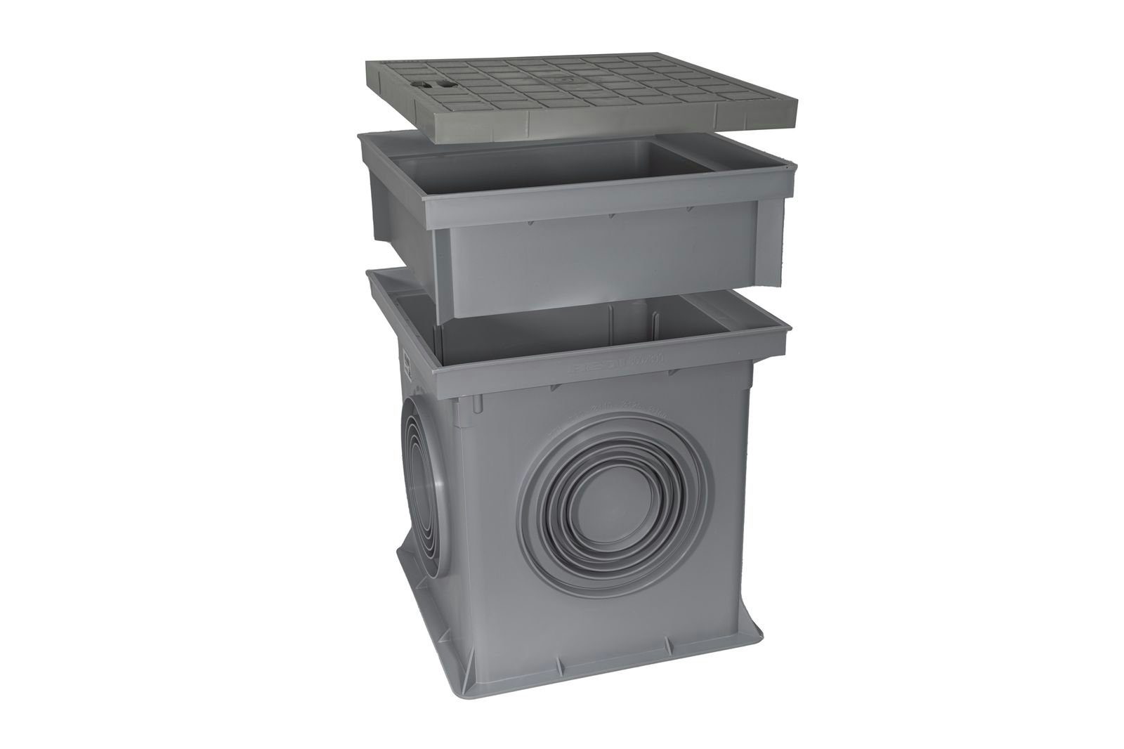 Marley Deutschland GmbH Erdschacht 300x300mm Einlaufschacht + Aufsatz + Schachtdeckel, 30x30x38 cm, 3-St., laugen- und säurebeständig, begehbar