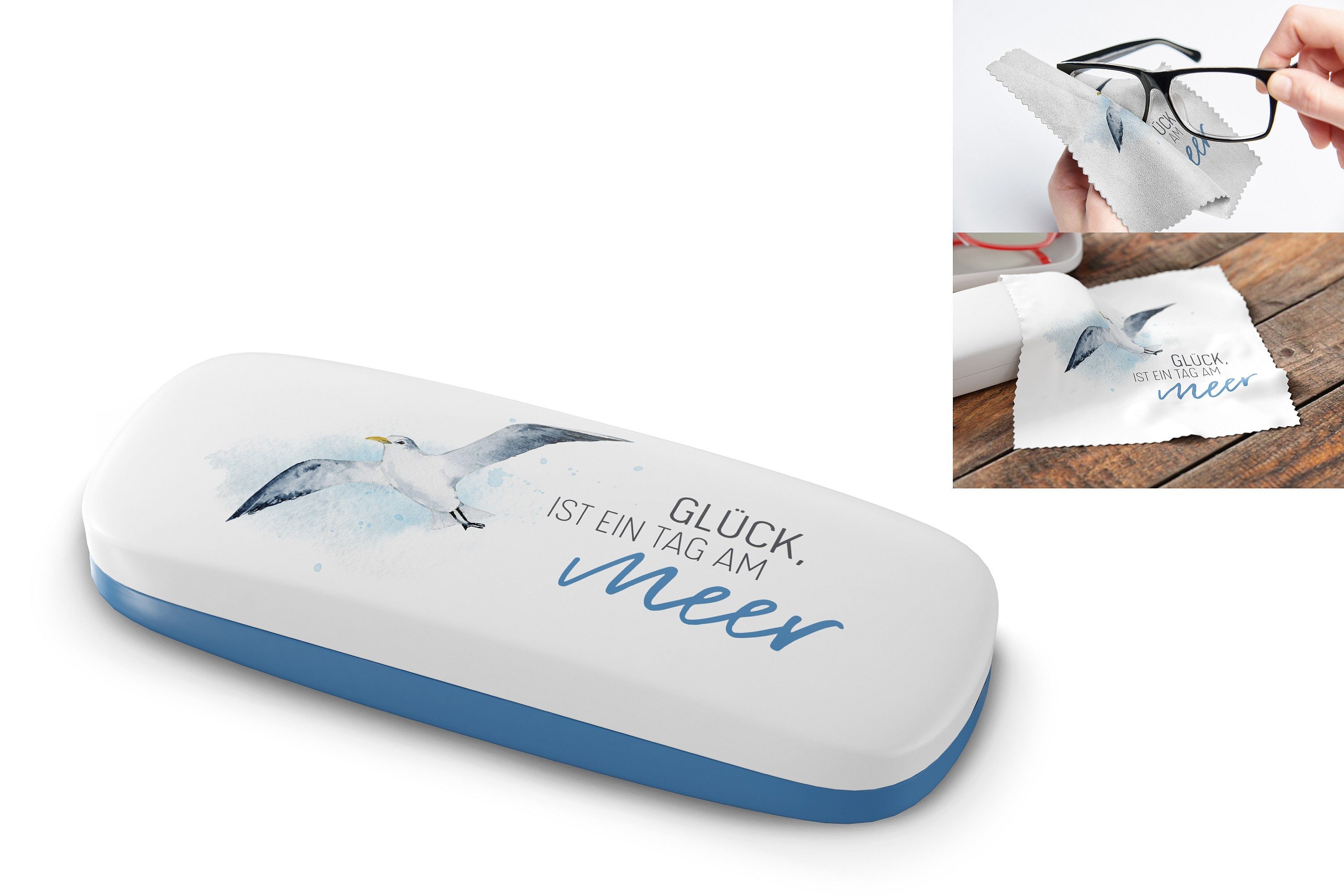 La Vida Brillenetui Brillenetui Brillenbox Hartschale mit Putztuch Geschenk La Vida Möwe