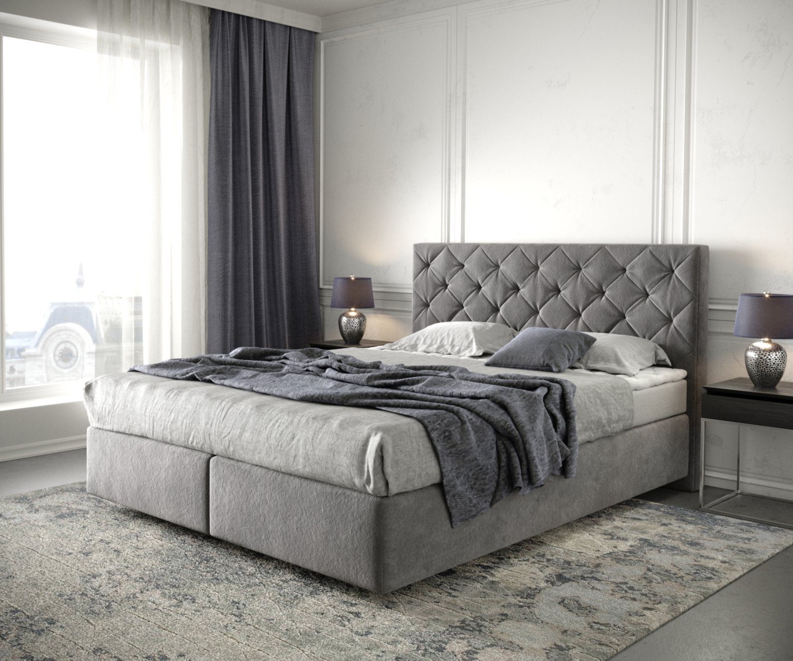 DELIFE Boxspringbett Dream-Great, Mikrofaser Taupe 160x200 cm mit Matratze und Topper