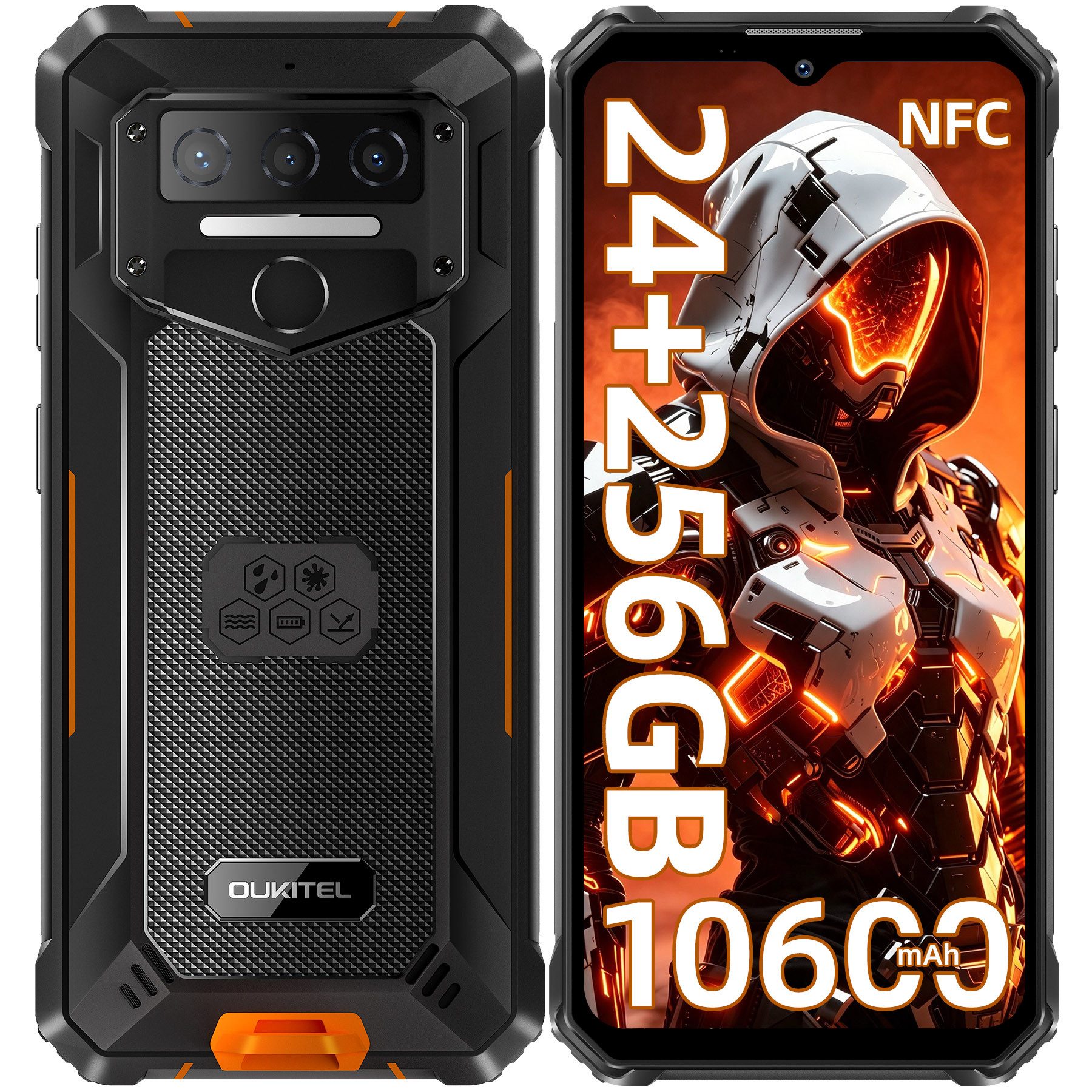 OUKITEL WP23 Plus 4G Outdoor Smartphone (16,56 cm/6.52 Zoll, 256 GB Speicherplatz, 13 MP Kamera, 10600mAh, 6,52'' Display, IP68/IP69K, Dual SIM 4G, NFC, GPS)