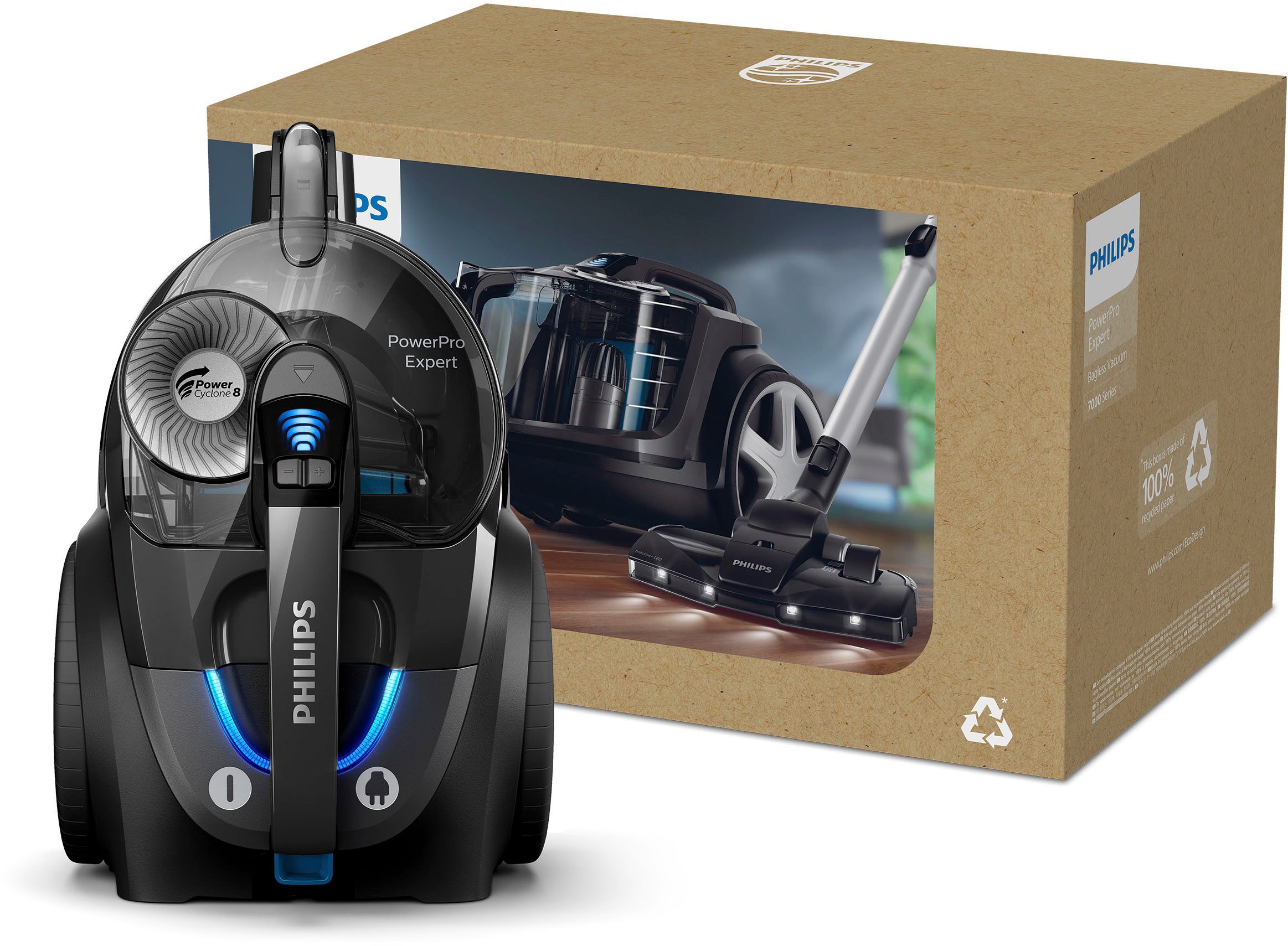 Philips Bodenstaubsauger FC9747/09, 900 W, beutellos, mit 2 l Fassungsvermögen und Tri-Active-LED-Düse