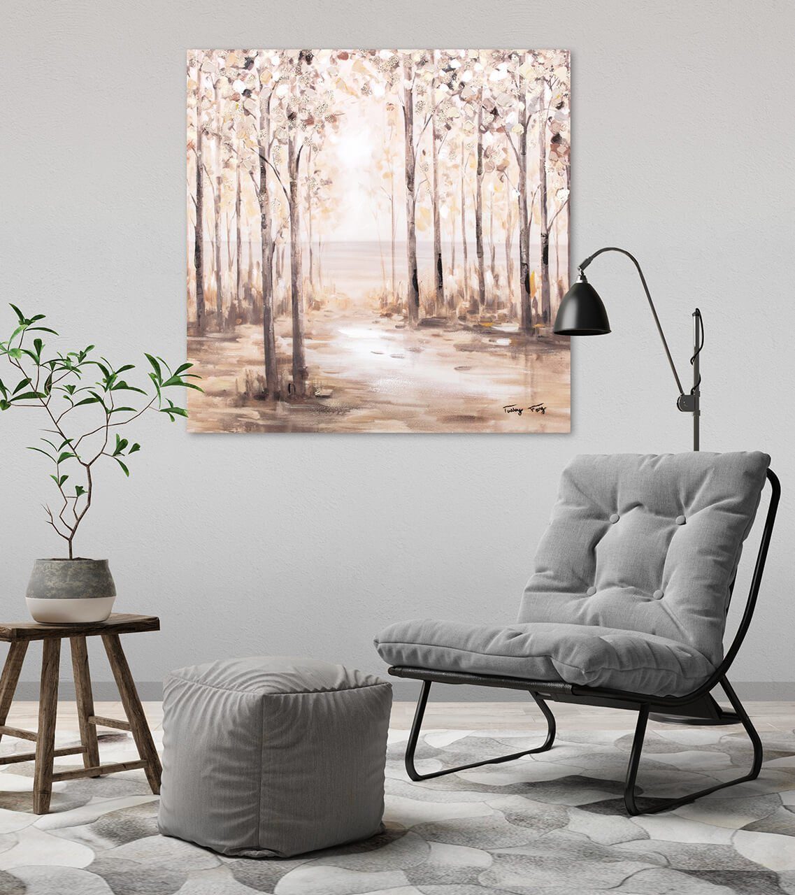 Wohnzimmer 100% 80x80 Gemälde cm, KUNSTLOFT Wandbild Naturparadies HANDGEMALT Leinwandbild