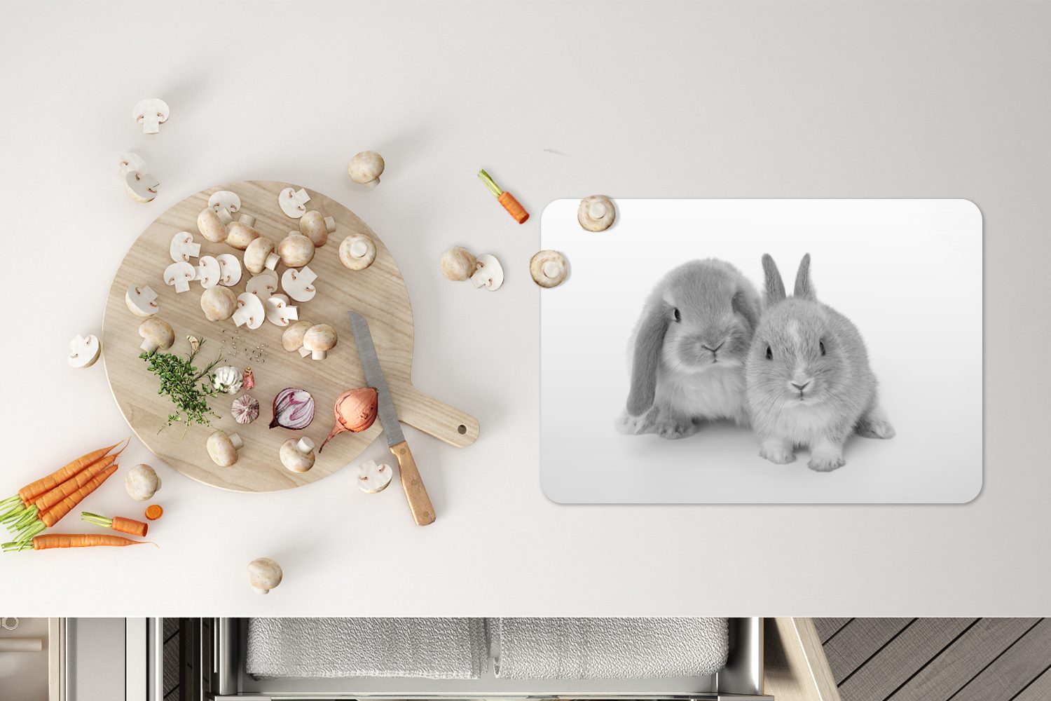 Platzset, Zwei Kaninchen Schmutzabweisend Platzmatte, weiß, Tischmatten, - schwarz (6-St), MuchoWow, und Platzset, Platzdecken