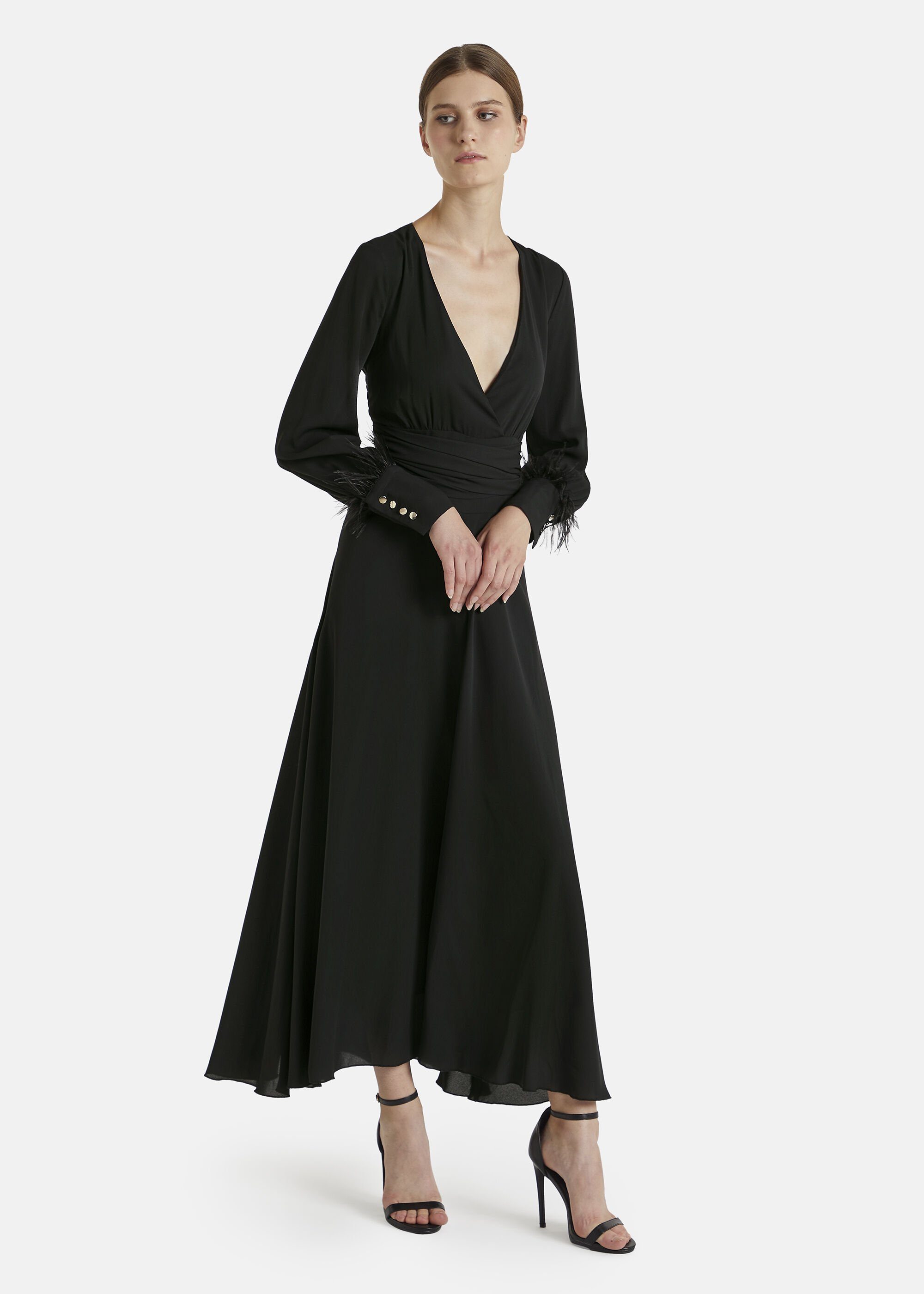 Nicowa Abendkleid FALONICA (1-tlg) mit Federbesatz am Ärmel
