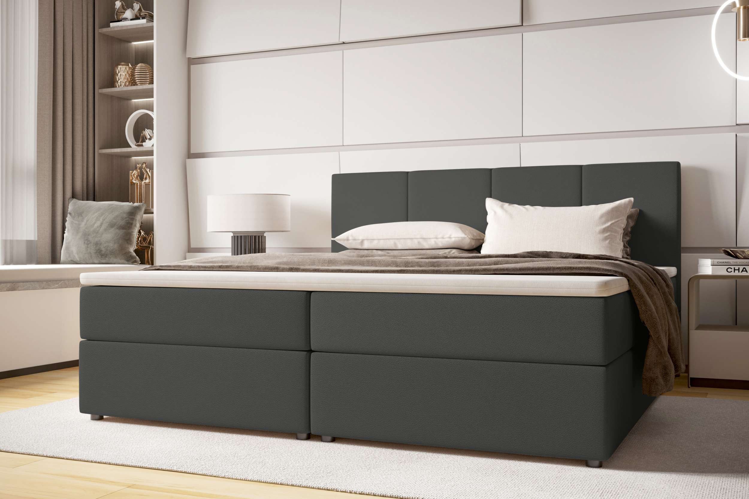 99rooms Boxspringbett Alvaro (Schlafzimmerbett, Bett), 140/160/180x200, mit Topper, Matratze, beidseitig öffnender Bettkasten