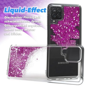 EAZY CASE Handyhülle Liquid Glittery Case für Samsung Galaxy A12 6,5 Zoll, Bumper Case Back Cover Glitter Glossy Handyhülle Etui Violett Lila