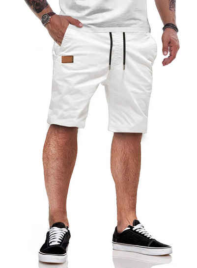 JMIERR Shorts Kurze Hosen Herren Shorts Herren Sommer Baumwolle Chino S-2XL (mit Bindegürtel) in Unifarbe, Elastikbund mit Tunnelzug