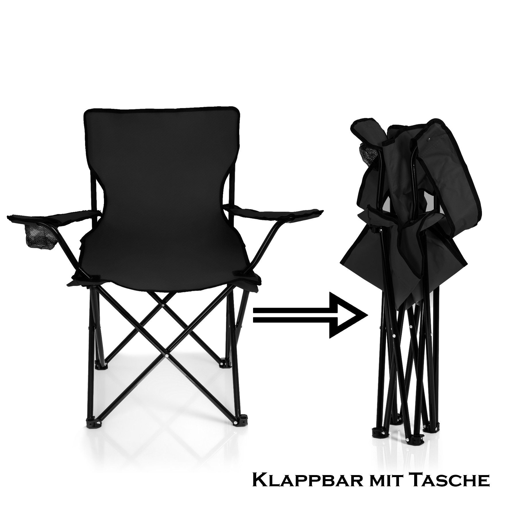 BigDean Campingstuhl Faltstuhl Campingstuhl Anglerstuhl Getränkehalter Klappstuhl (Packung, 1 St), Schwarz, Klappbar, Getränkehalter, Tragetasche
