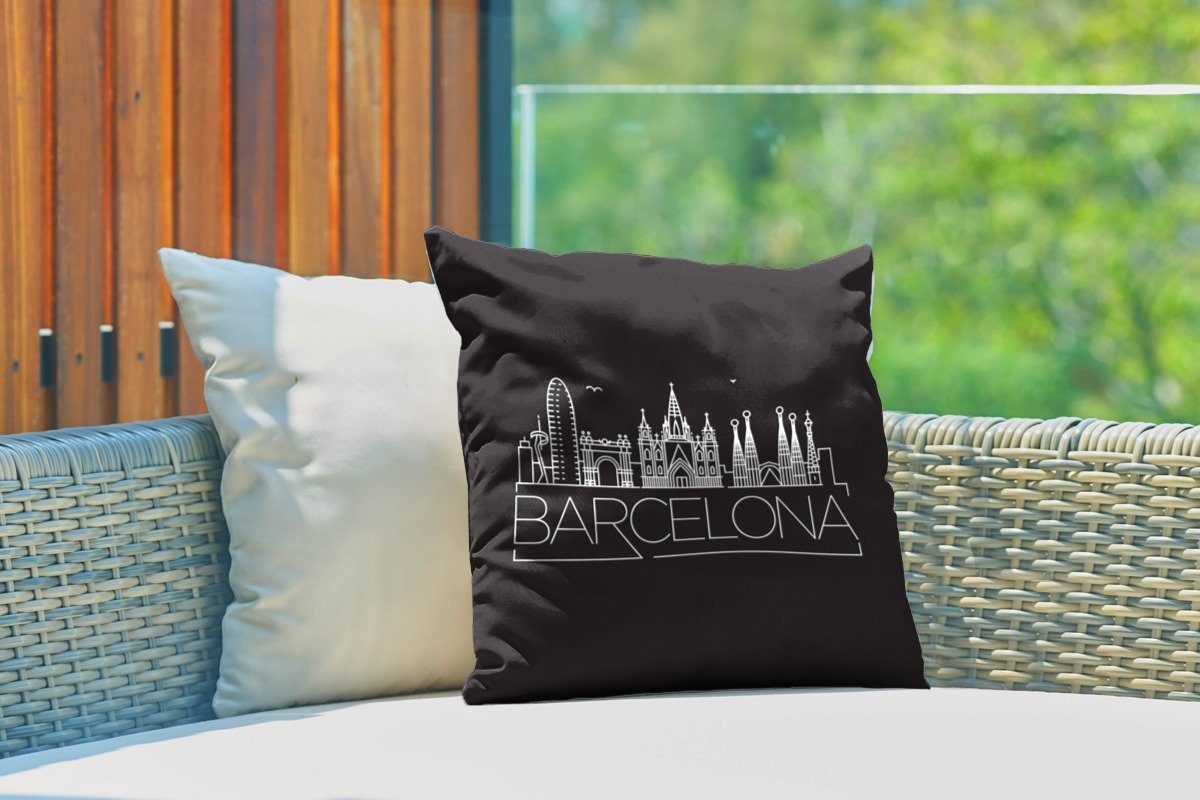 MuchoWow Dekokissen Skyline "Barcelona" Kissenbezüge, Dekokissenbezug, auf Kissenhülle, schwarz, Dekokissen, Outdoor weiß
