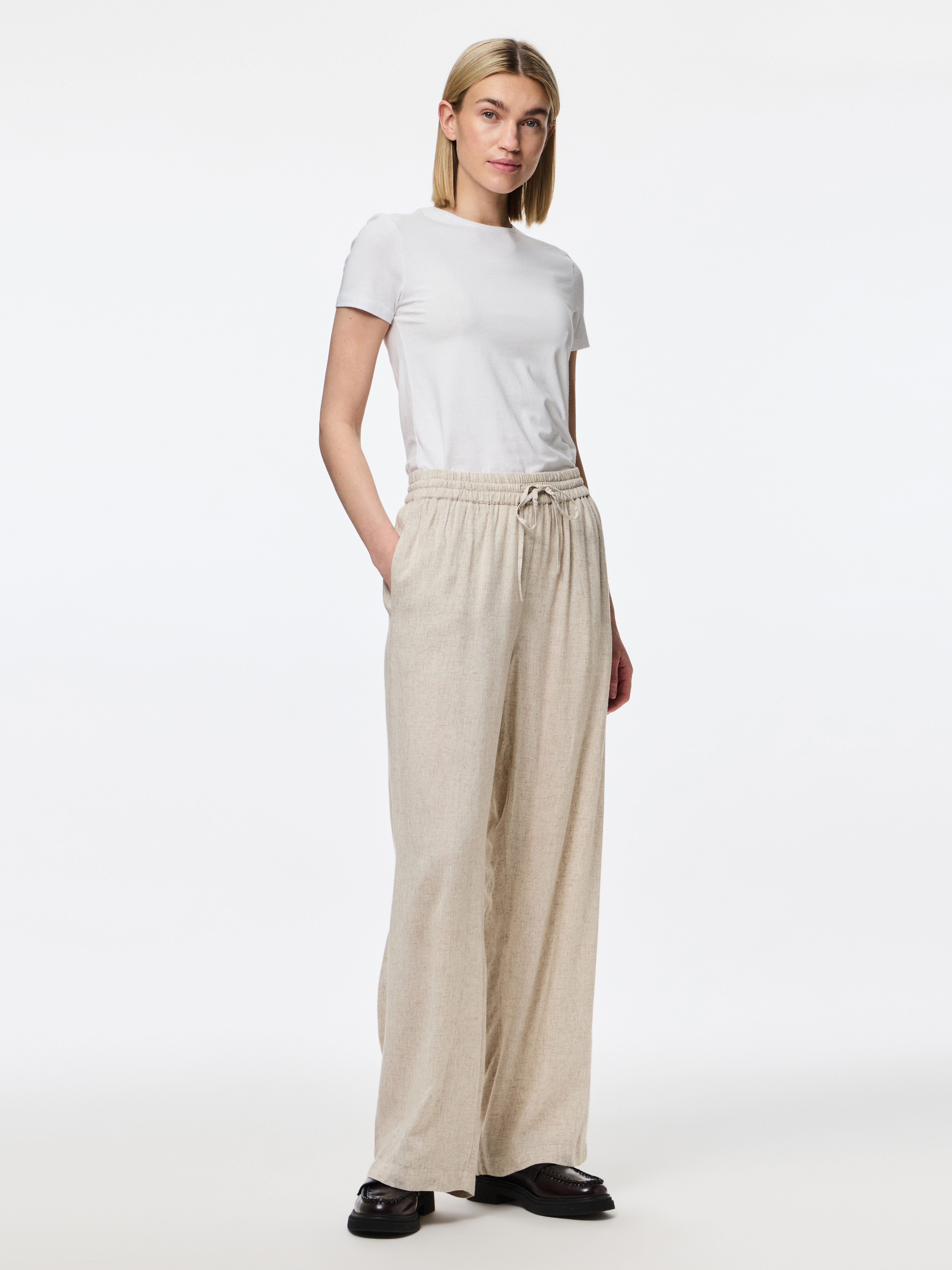 pieces Schlupfhose PCPIA HW WIDE PANTS WVN NOOS Sommerhose, mit Leinen