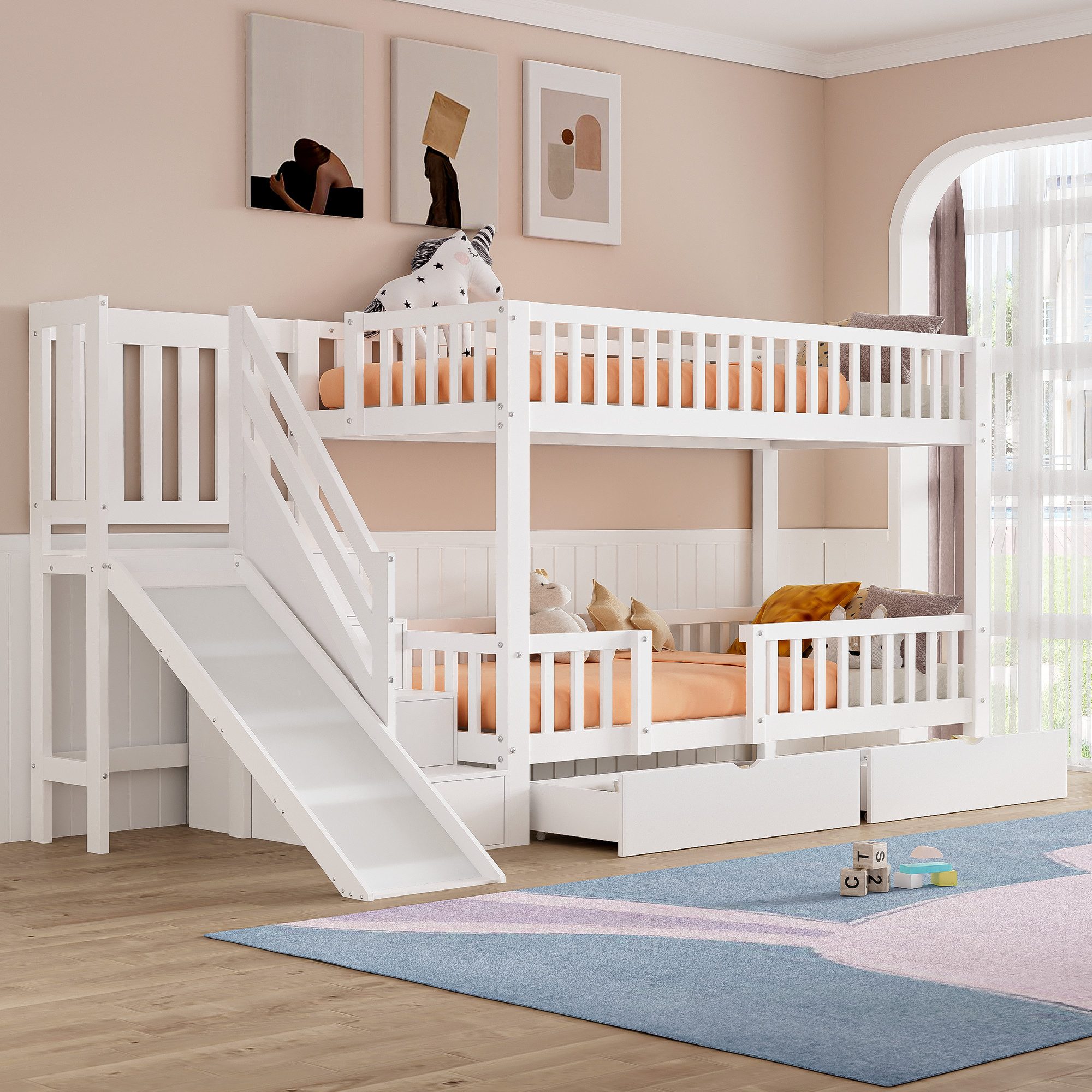 Odikalo Etagenbett Kinderbett,mit Rutsche,und magnetischer Tür,ohne Matratz günstig online kaufen