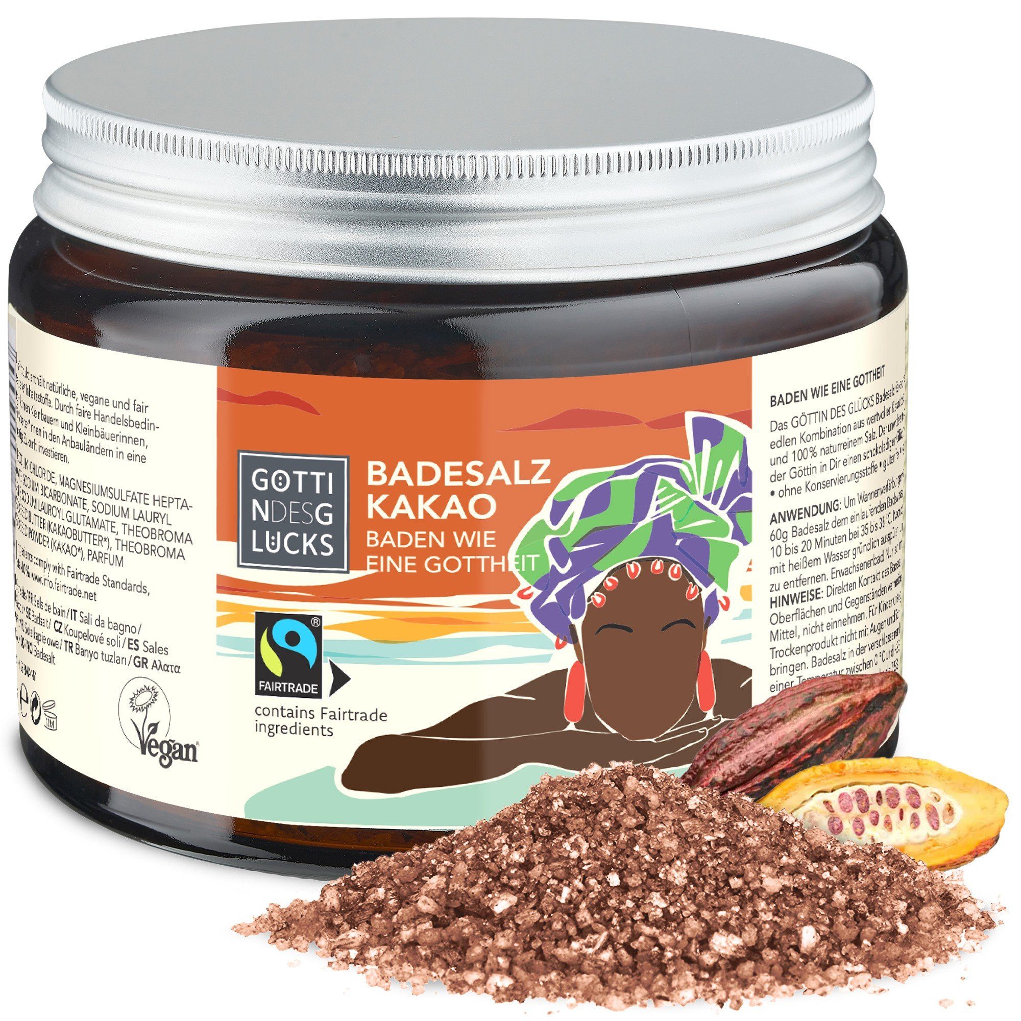 Göttin des Glücks Badesalz GÖTTIN DES GLÜCKS Badesalz Kakao 450 g, für ein intensives Badeerlebnis, 1-tlg., mit fair gehandelten Inhaltsstoffen