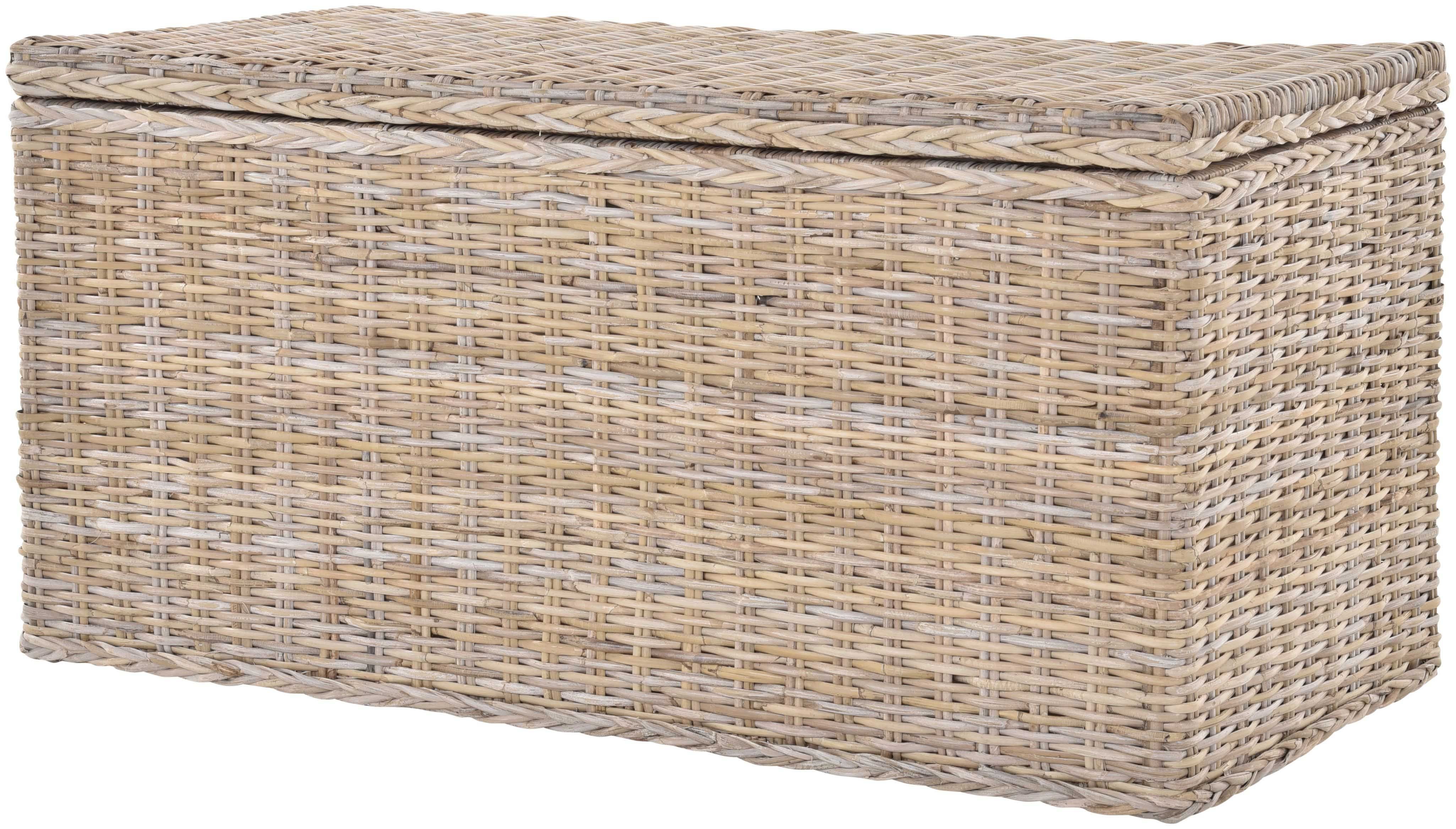 Krines Home Wäschetruhe Rattantruhe Groß Deckel Natur Rattan Truhe Aufbewahrung XL 100x50x50, Große Truhe mit viel Stauraum