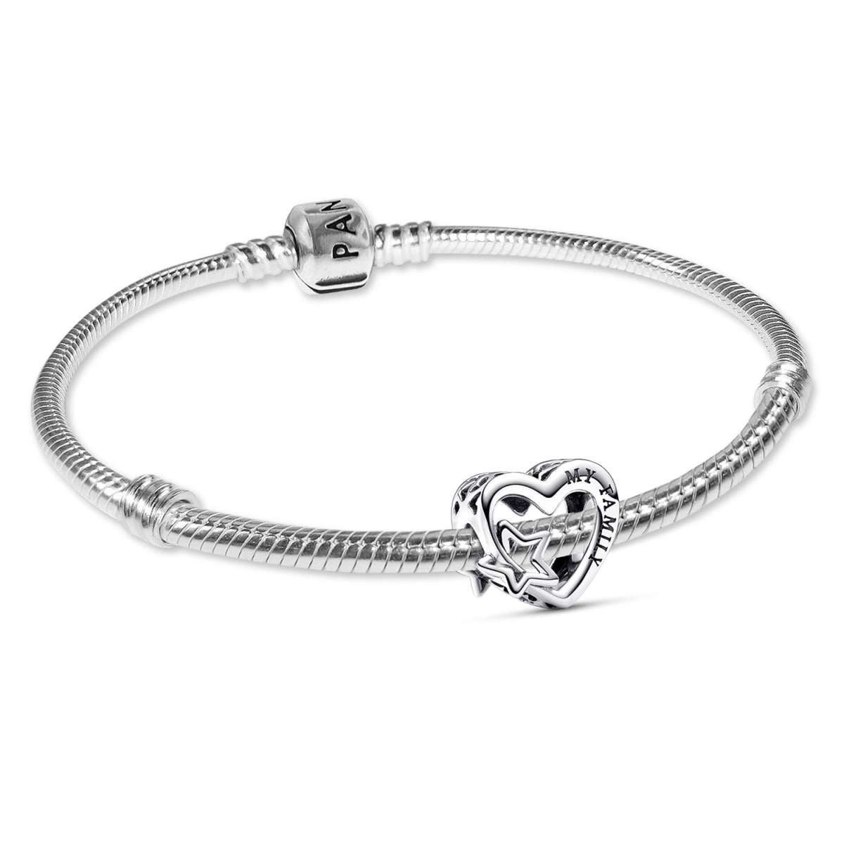 Pandora Silberarmband 21488, Starterarmband für Damen Silber Geschenkset Familie Herz & Stern