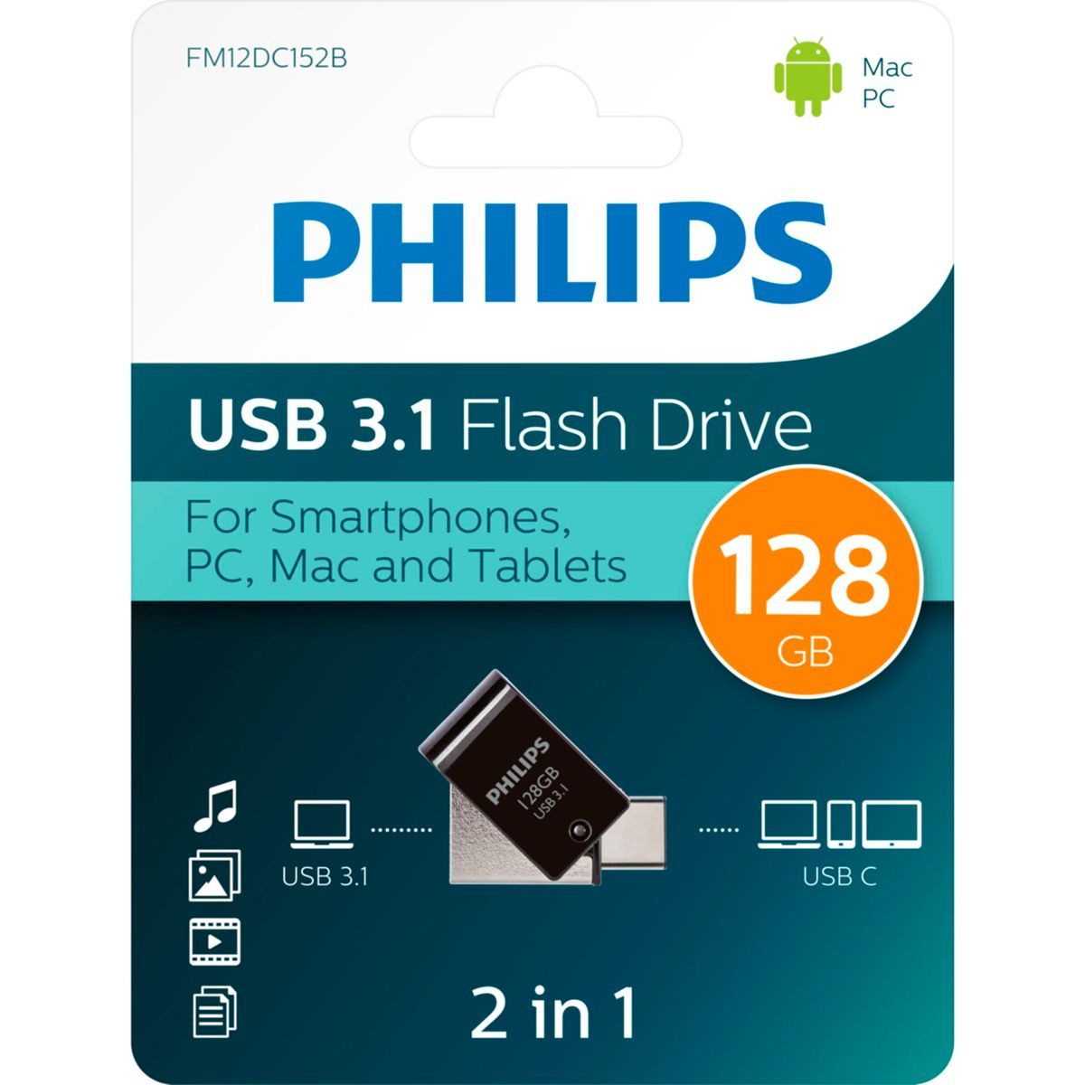 Philips 2 in 1 OTG 128GB USB 3.1 + USB C Midnight USB-Stick
