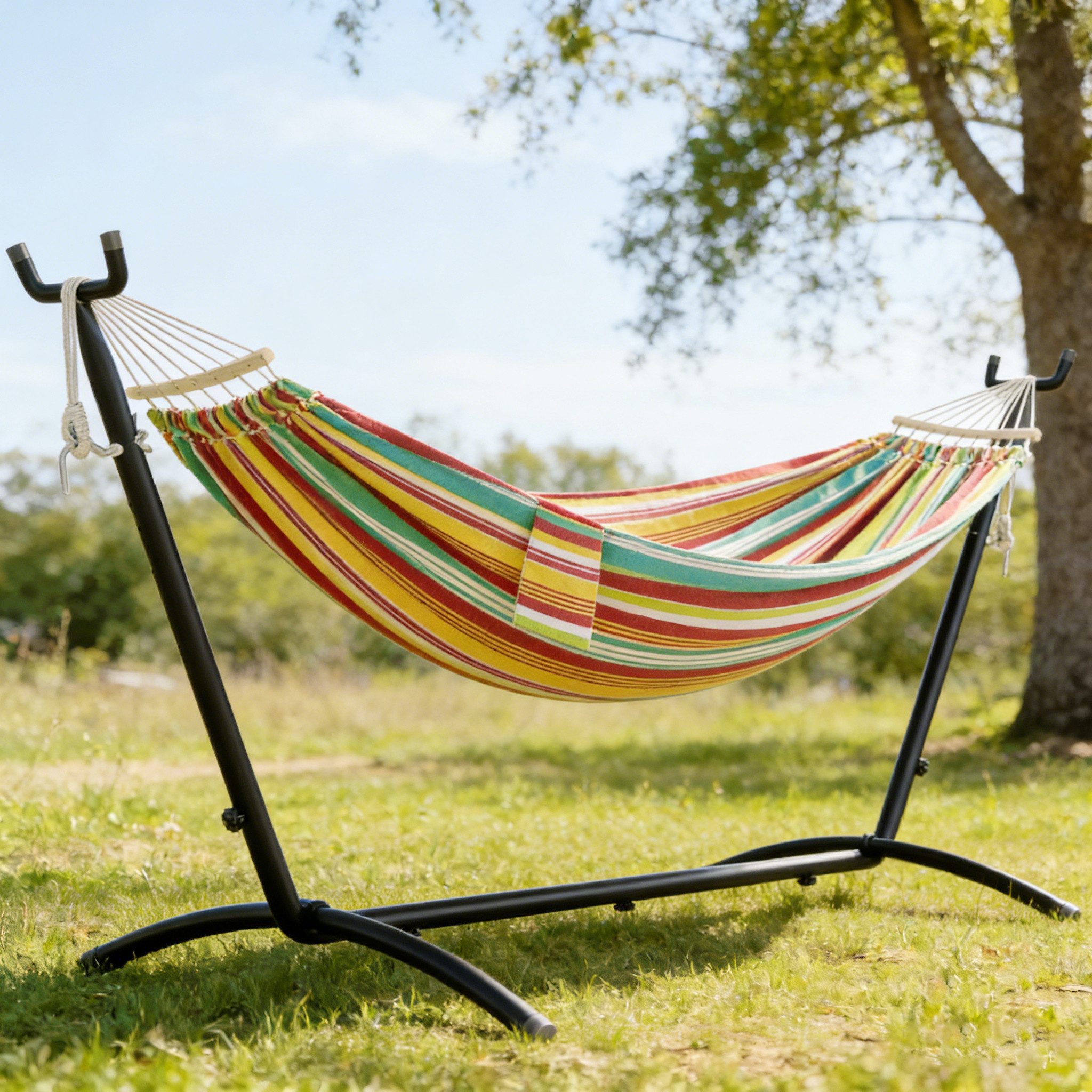 Mondeer Hängemattengestell Gartenhängematte, (Doppelhängematte), 6 Höhen verstellbar, mit Gestell bis 270kg
