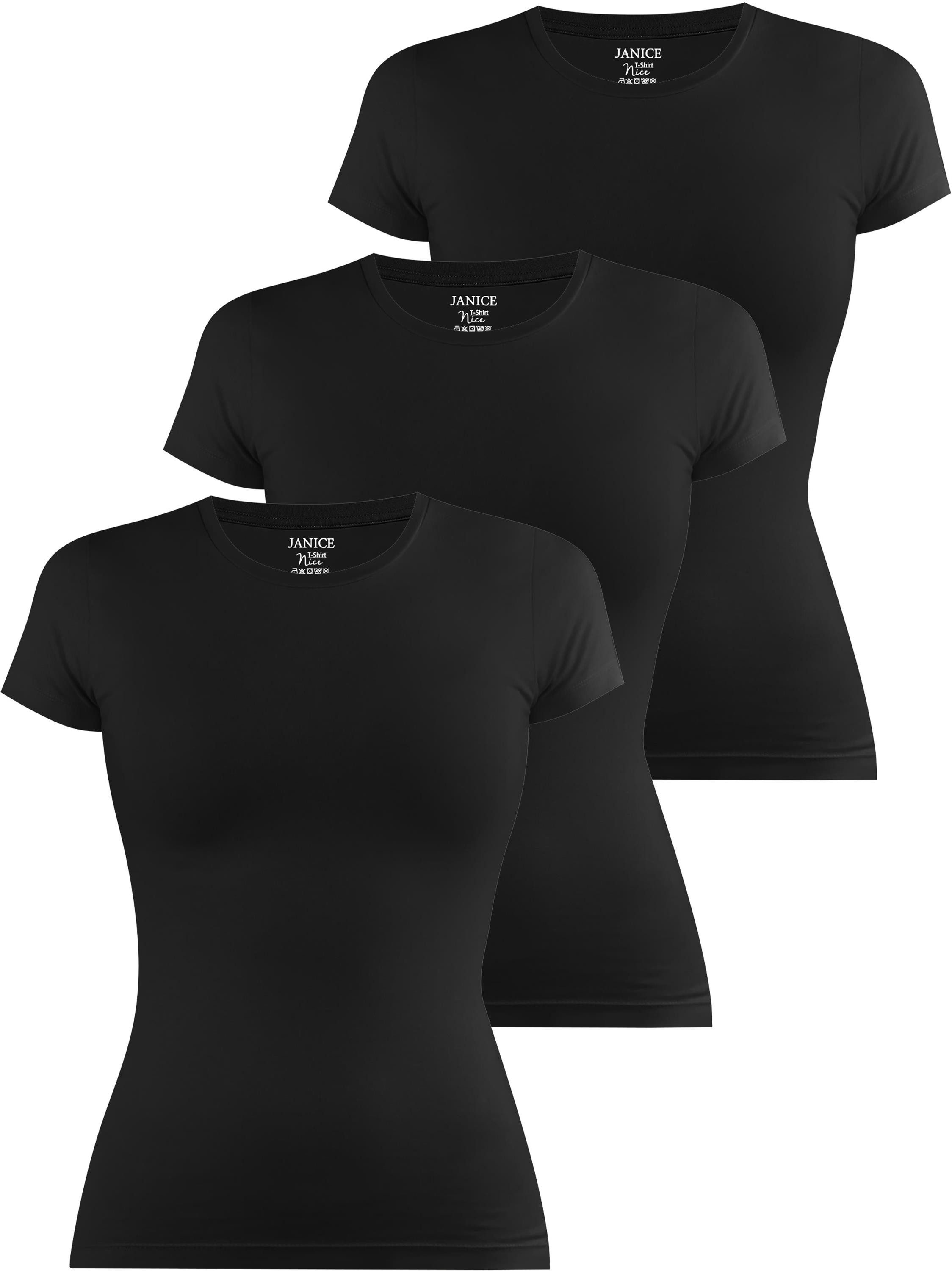 Kurzarmshirt 3 x Damen T-Shirt hochgeschlossen Nice