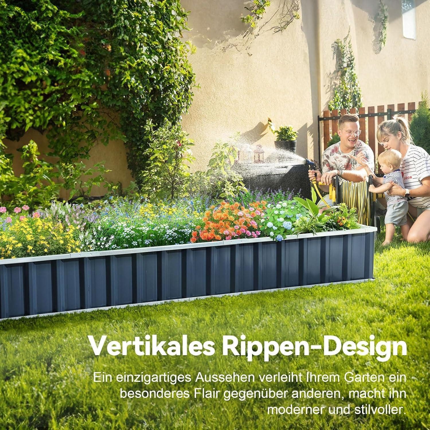 KING BIRD Hochbeet Hochbeet verzinkt 258x90x30cm Pflanzkübel mit T-Etiketten Grau