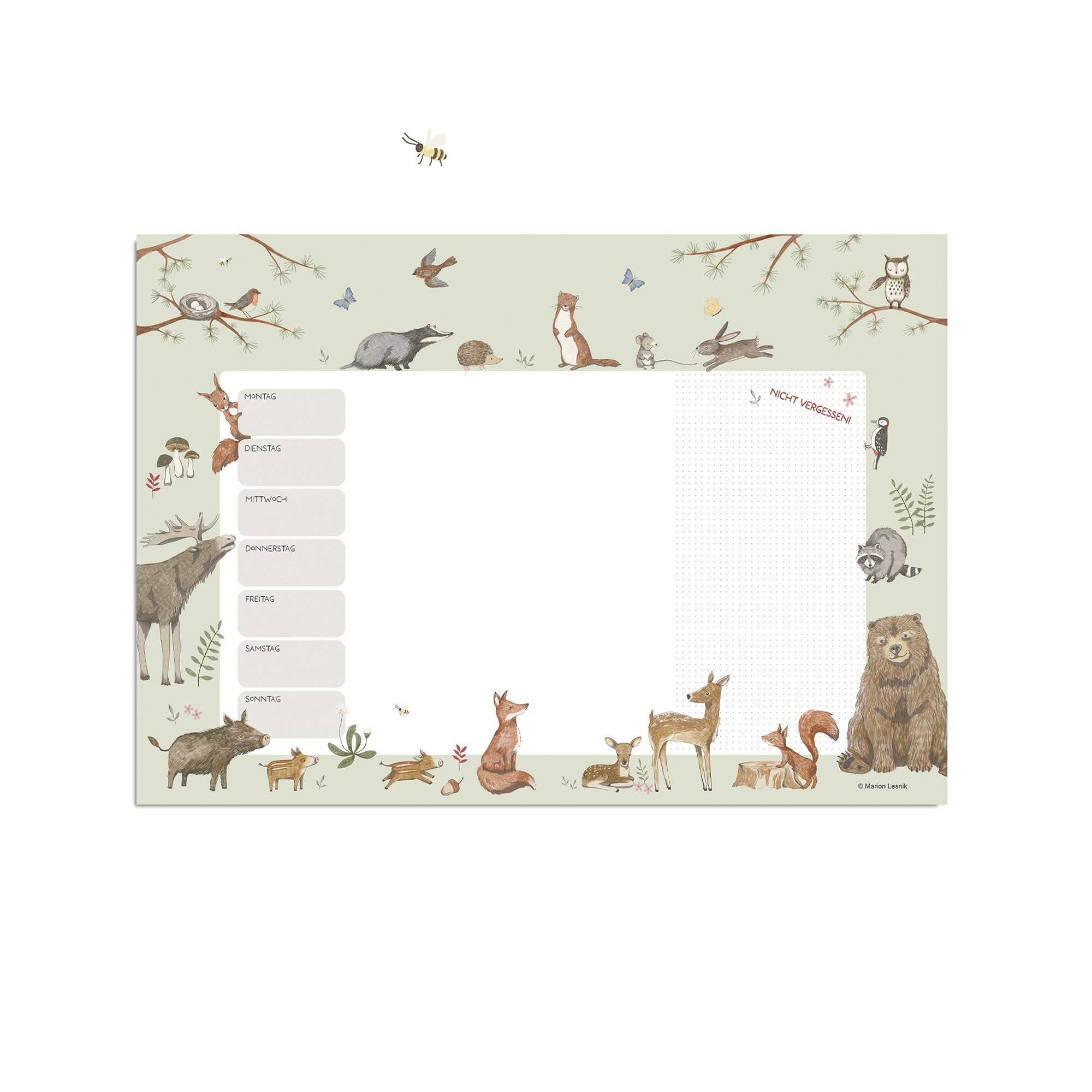 scriptum Schreibtischunterlage für Kinder „Waldtiere grün“ - Wochenplaner 25 Blatt aus Premiumpapier, (1 tlg., 25 Blatt hochwertiges Premiumpapier)