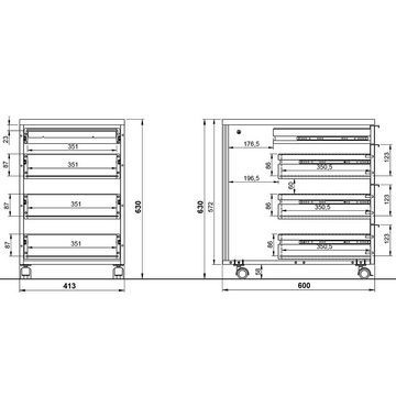 Lomadox Rollcontainer MEMPHIS-01, 4 Schubladen, schwarz mit Metallgriffen
