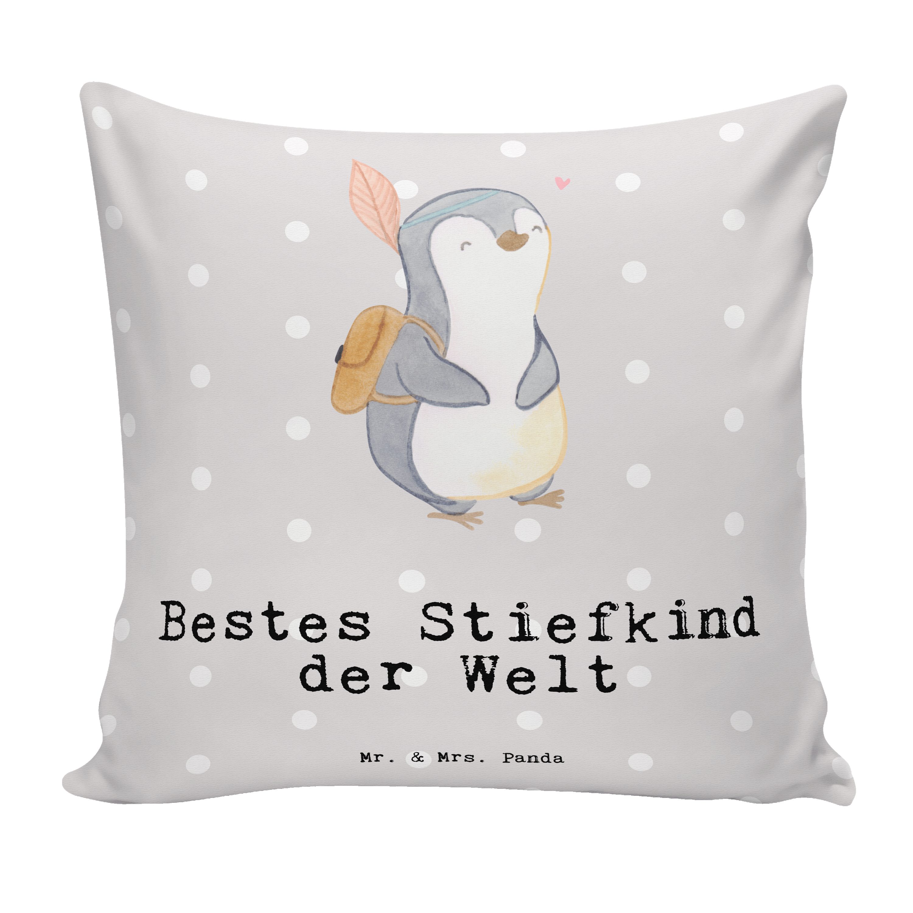 Mr. & Mrs. Panda Dekokissen Pinguin Bestes Stiefkind der Welt - Grau Pastell - Geschenk, Geburtst