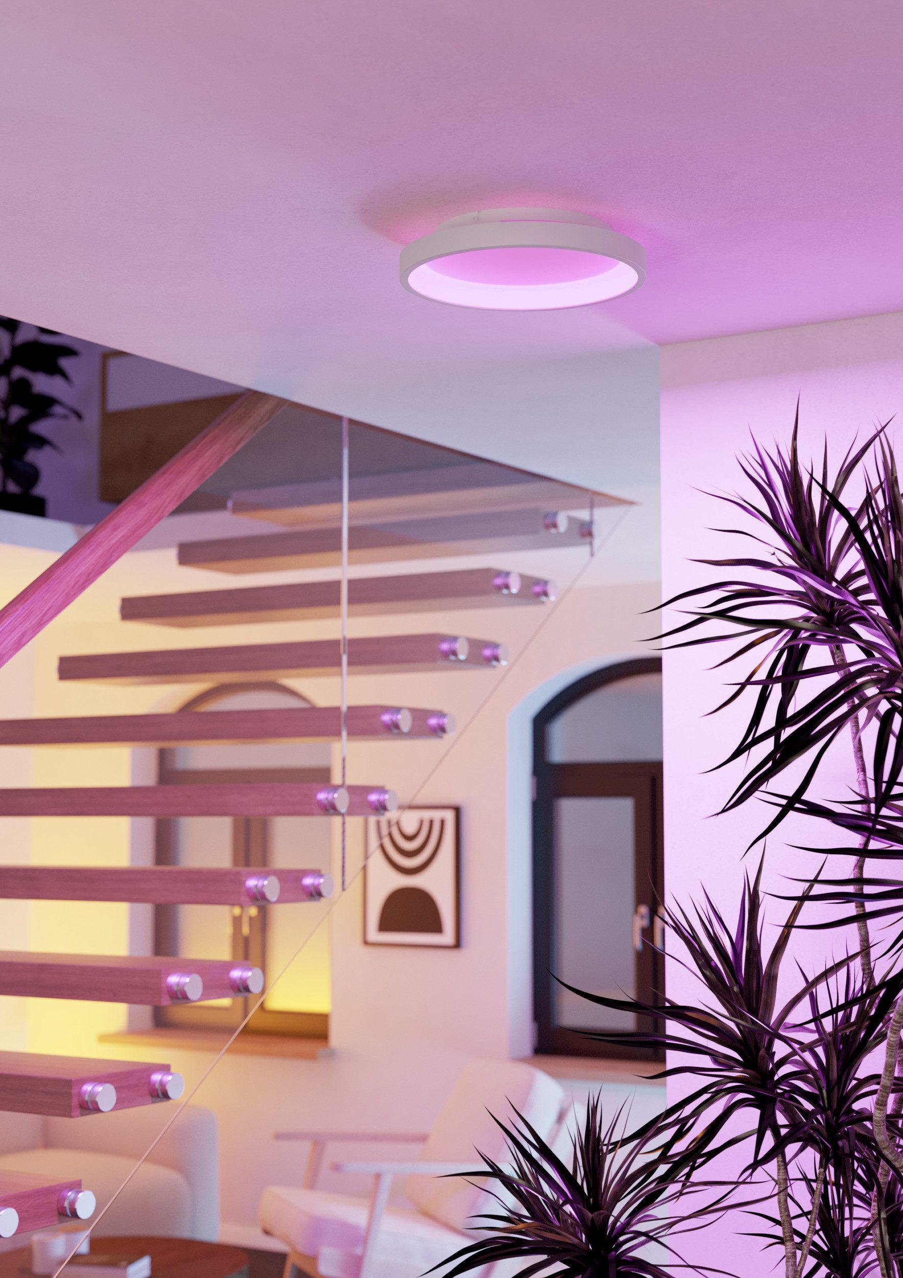 EGLO LED Deckenleuchte LORETELLO-Z Deckenlampe - Stahl - LED - 19,6W - IP20, Bluetooth, CCT - über Fernbedienung, Dimmfunktion, Farbwechsel, Memoryfunktion, Nachtlichtfunktion, RGB, Weckerfunktion, dimmbar über Fernbedienung, mehrere Helligkeitsstufen, LED fest integriert, Neutralweiß, Kaltweiß, Warmweiß, RGB, Wohzimmerlampe, Esszimmerlampe, Flur, Schlafzimmer, H7,5 x Ø35 cm