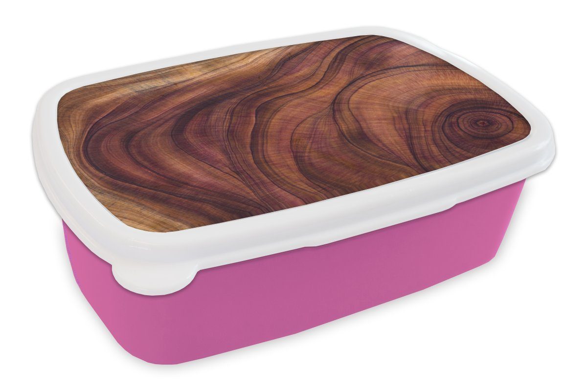 geschwungenen (2-tlg), Linien, Holzstruktur Brotbox rosa aus Kinder, Brotdose Lunchbox Erwachsene, Kunststoff, Kunststoff Glatte Mädchen, für MuchoWow Snackbox,