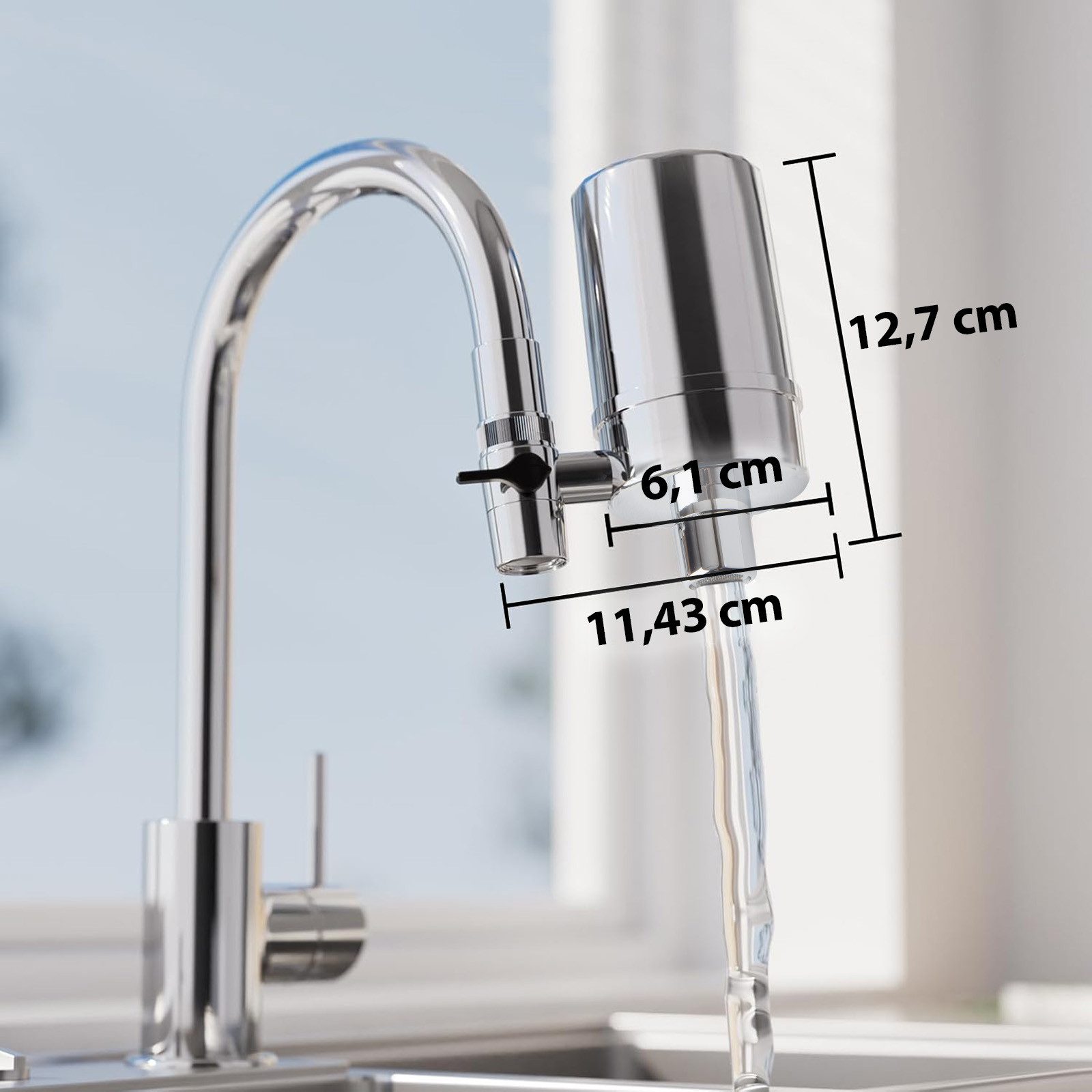 iSpring Wasserhahnfilter mit Chrom-Gehäuse, 1.890 L Kapazität, reduziert Chlor & Blei, inkl. Adapter