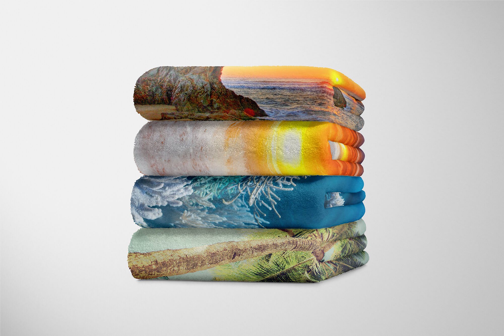 Sonne, Kuscheldecke Handtücher Wasser Baumwolle-Polyester-Mix Handtuch mit Fotomotiv (1-St), unter Sinus Strandhandtuch Art Handtuch Saunatuch