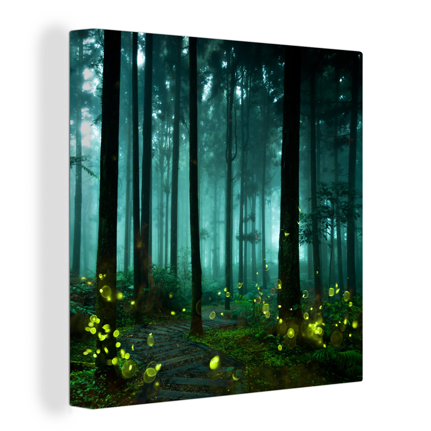 für OneMillionCanvasses® Glühwürmchen St), Leinwandbild Schlafzimmer Bilder einen Leinwand Wohnzimmer beleuchten Wald, (1