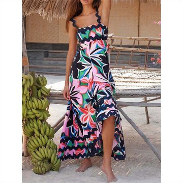 AFAZ New Trading UG Strandkleid Damen Mode Sommerkleid Bedrucktes langes Strapskleid Kleid ohne Ärmel